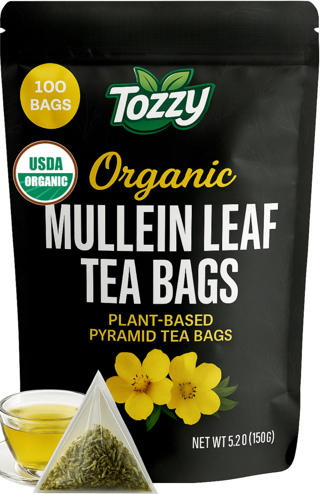 Organic Mullein Leaf Tea Bags - 100 Count (Plant-Based Pyramid Tea Bags)