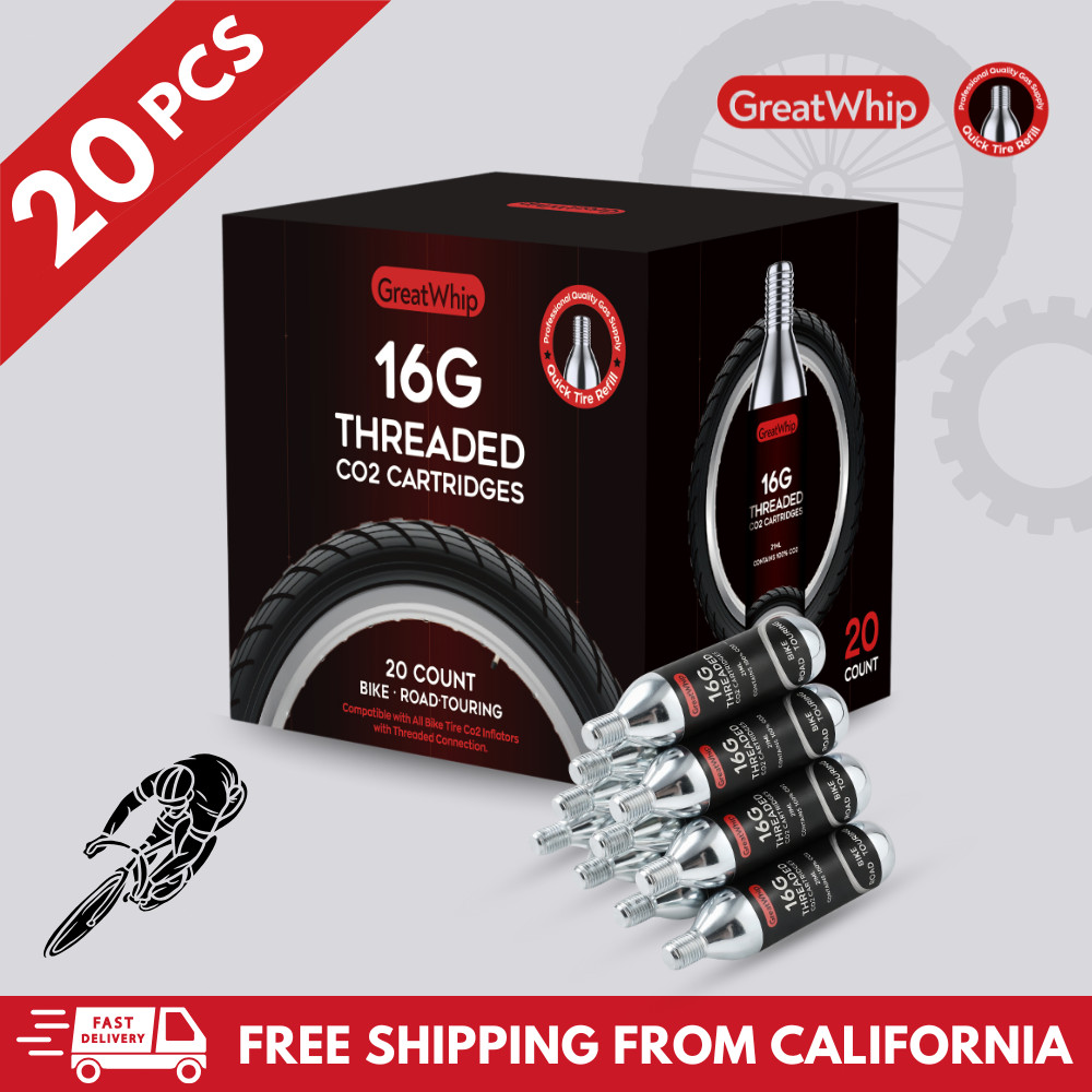 16g CO2 Cartridge For Bike Bicycle Tire Air Inflator Threaded GreatWhip 20 PACK