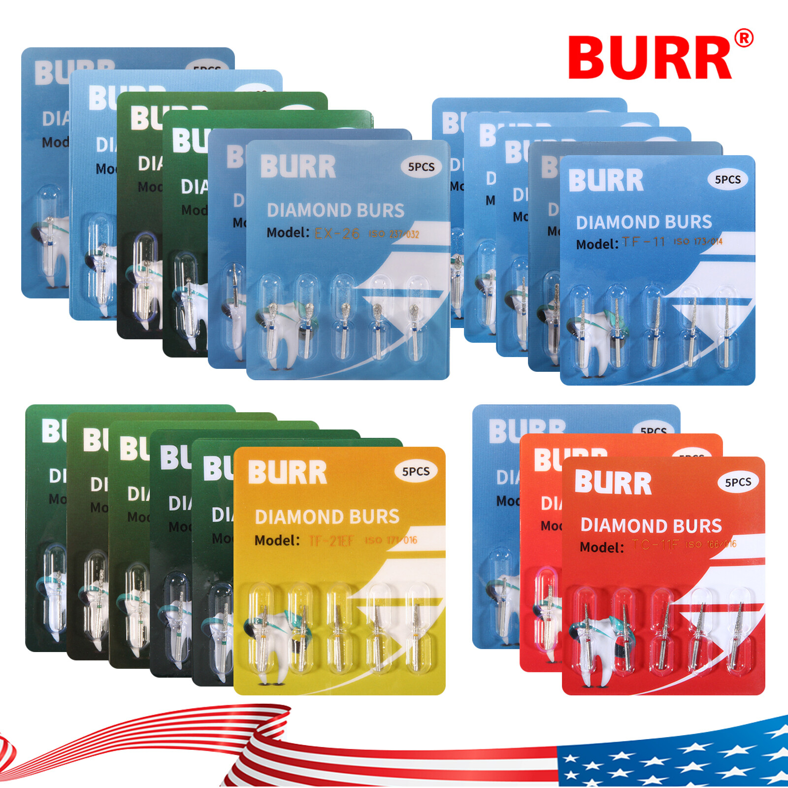 100 fresas diamante para turbina Diamond Burs dental High speed handpiece 1.6mm