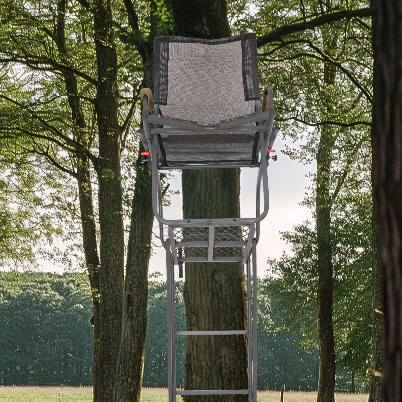 15.5' Steel Climbing Ladder Tree Stand Outdoor For Hunting&Mesh Seat Equipment