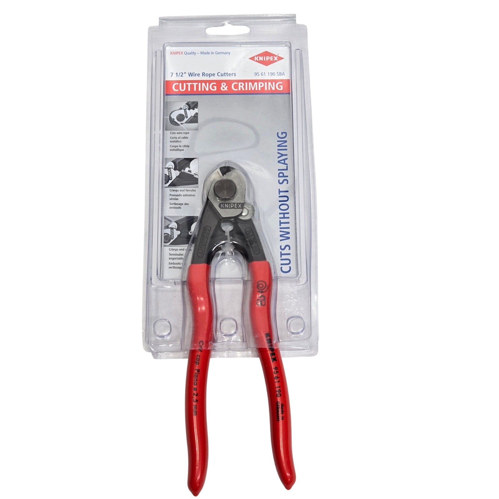 Knipex 95 61 190 SBA 7-1/2 Inch Wire Rope Cutters and Crimpers Made in Germany