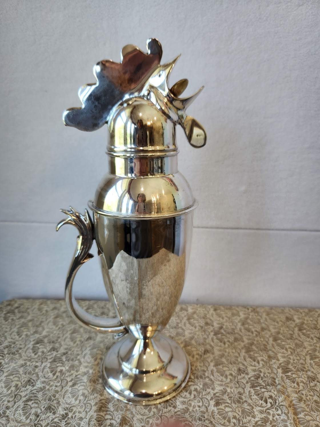 Rooster Cocktail Shaker Restoration Hardware Polished Silver Plate Vintage 13"