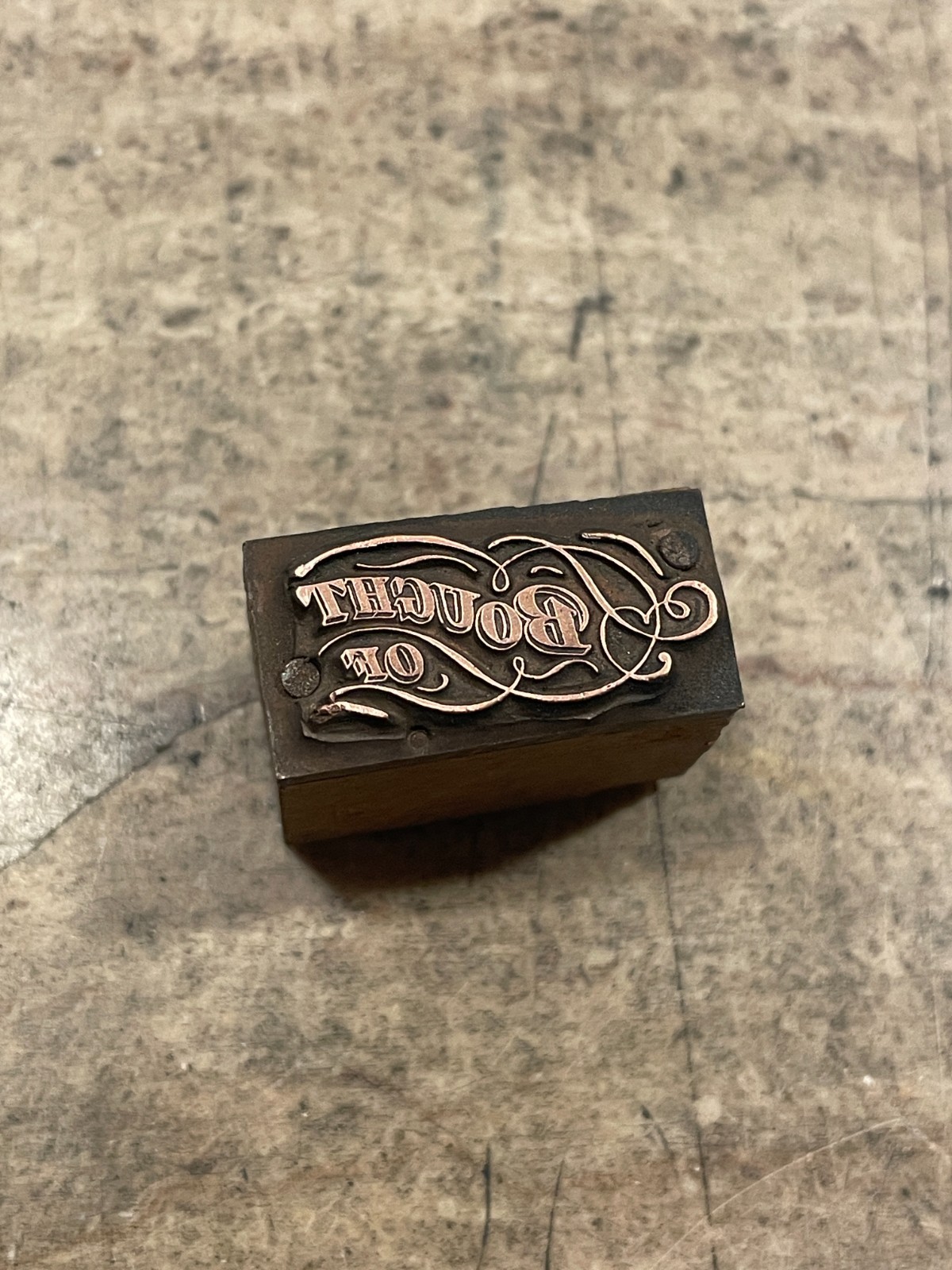 Printing Letterpress Printers Block 'Bought Of' Antique Copper Mercantile (1587)