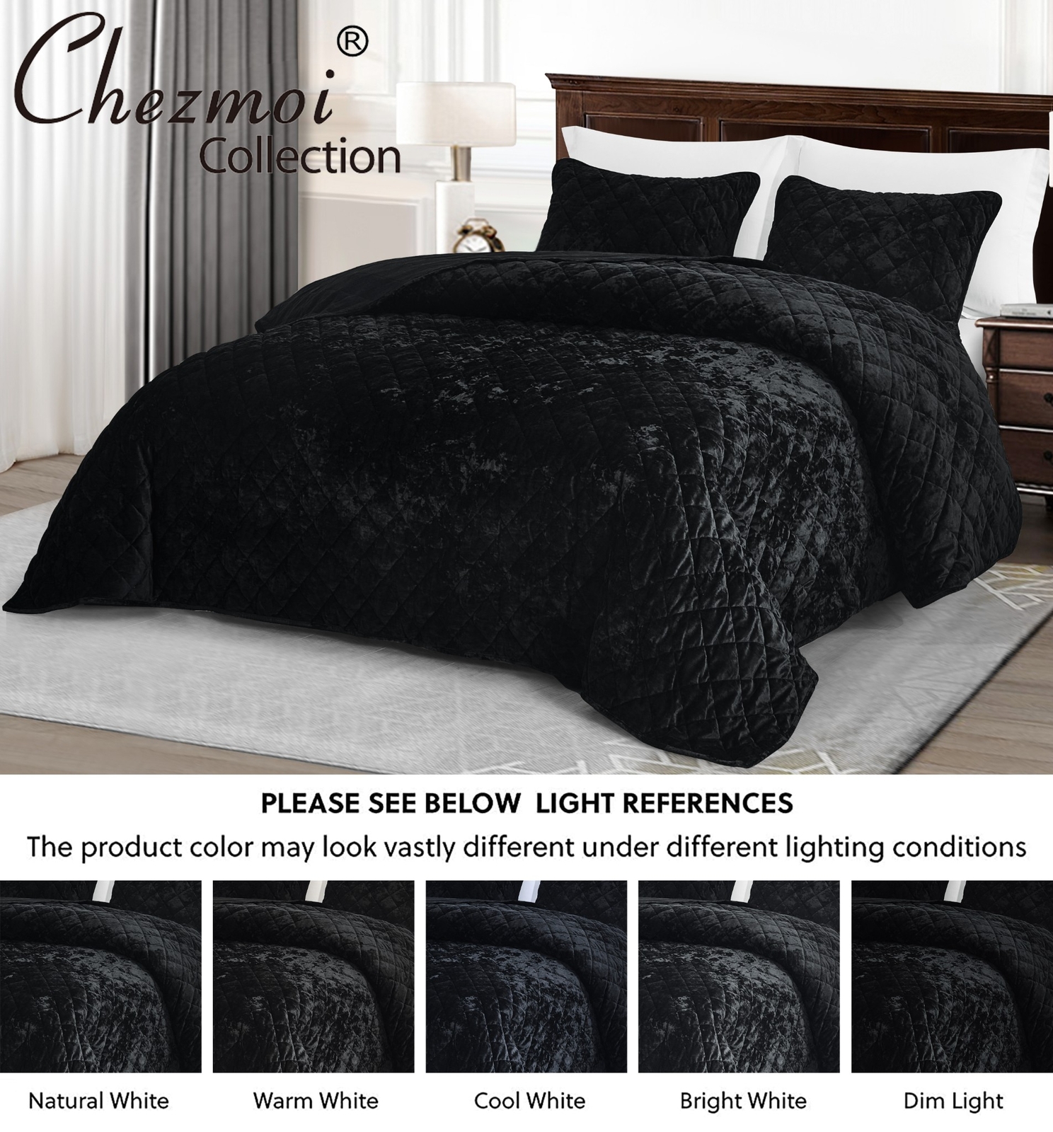 Chezmoi Collection Lux 3-Piece Diamond Stitch Plush Distressed Velvet Quilt Set