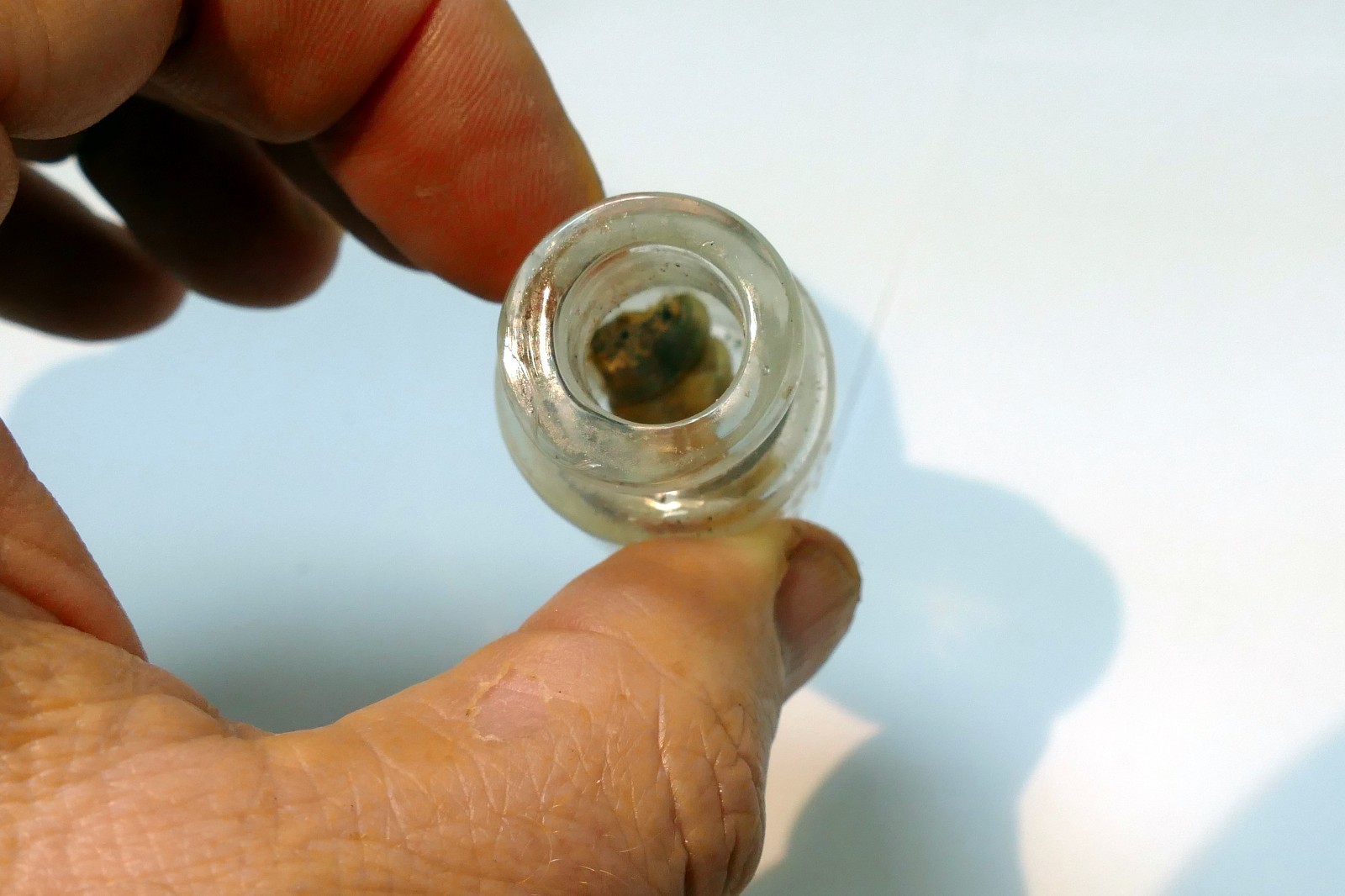 Sample Size Embossed Majors Cement Bottle New York rattlesnake oil 1890's