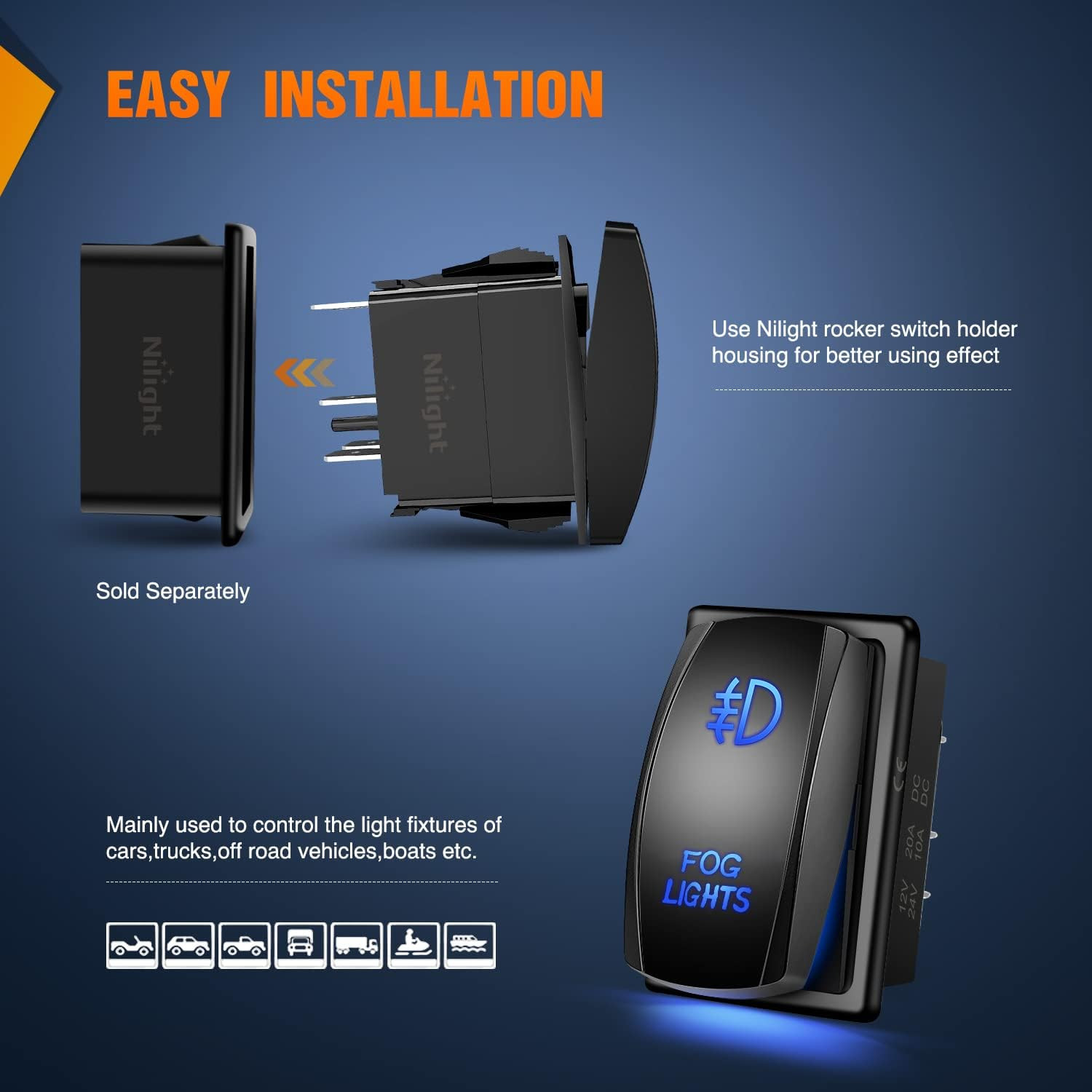 Fog Lights Rocker Switch Led Light Bar 5Pin Laser on off SPST Switches 20A/12V 1