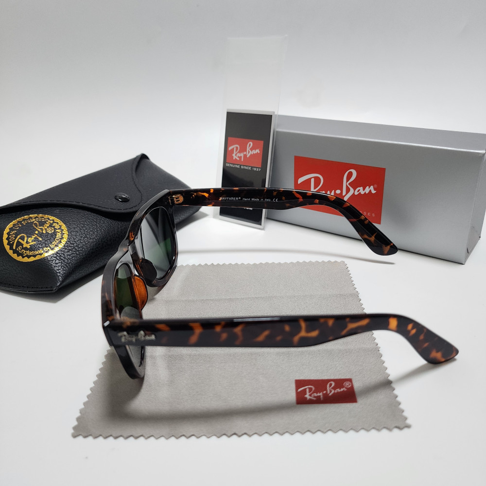 Ray-Ban RB2140 Wayfarer Classic Sunglasses Tortoise Frame Green Glass Lens 50 mm