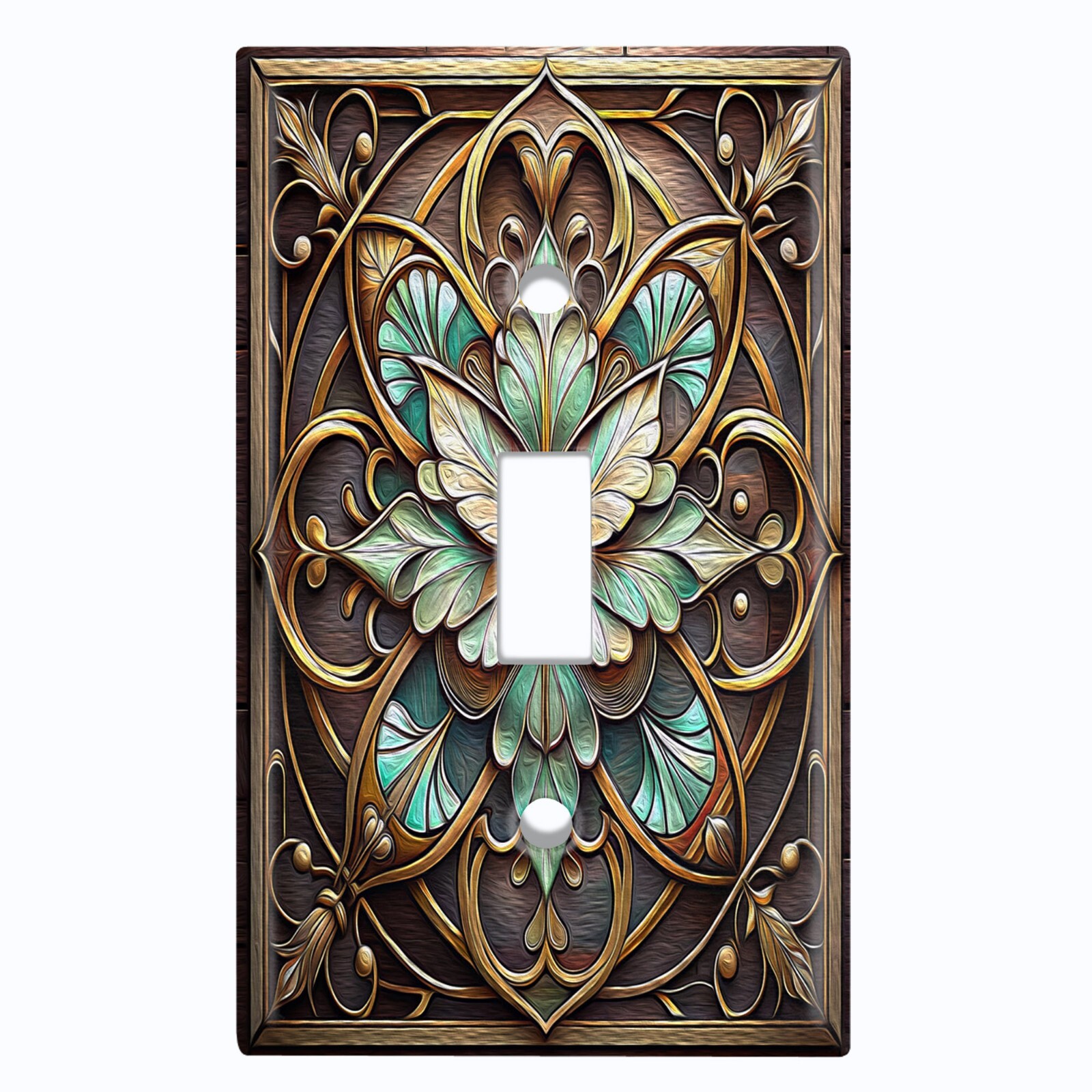 Metal Light Switch Outlet Cover Decorative Wall Plate Rustic Green Flower EFR102