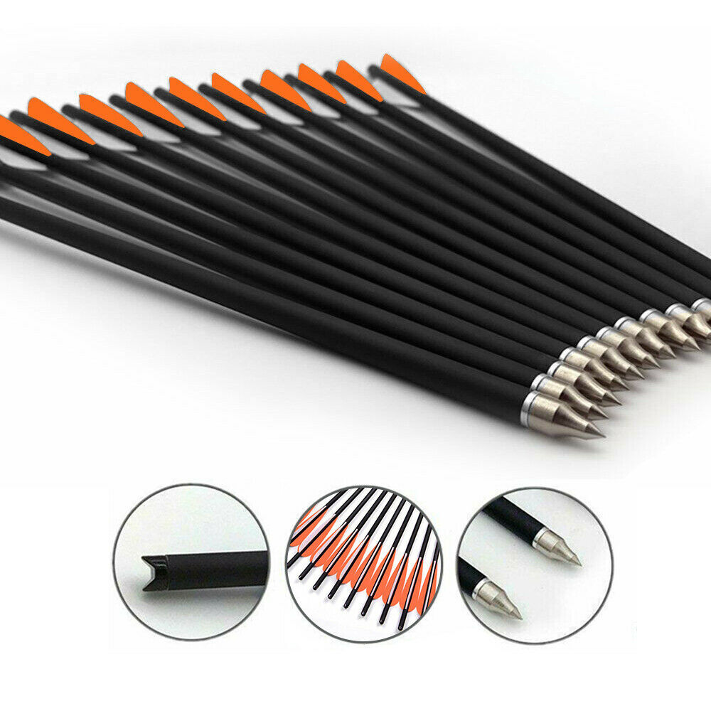 12PCS 20" Archery Hunting Carbon Crossbow Bolts Half Moon Nock OD 8.8mm Arrows