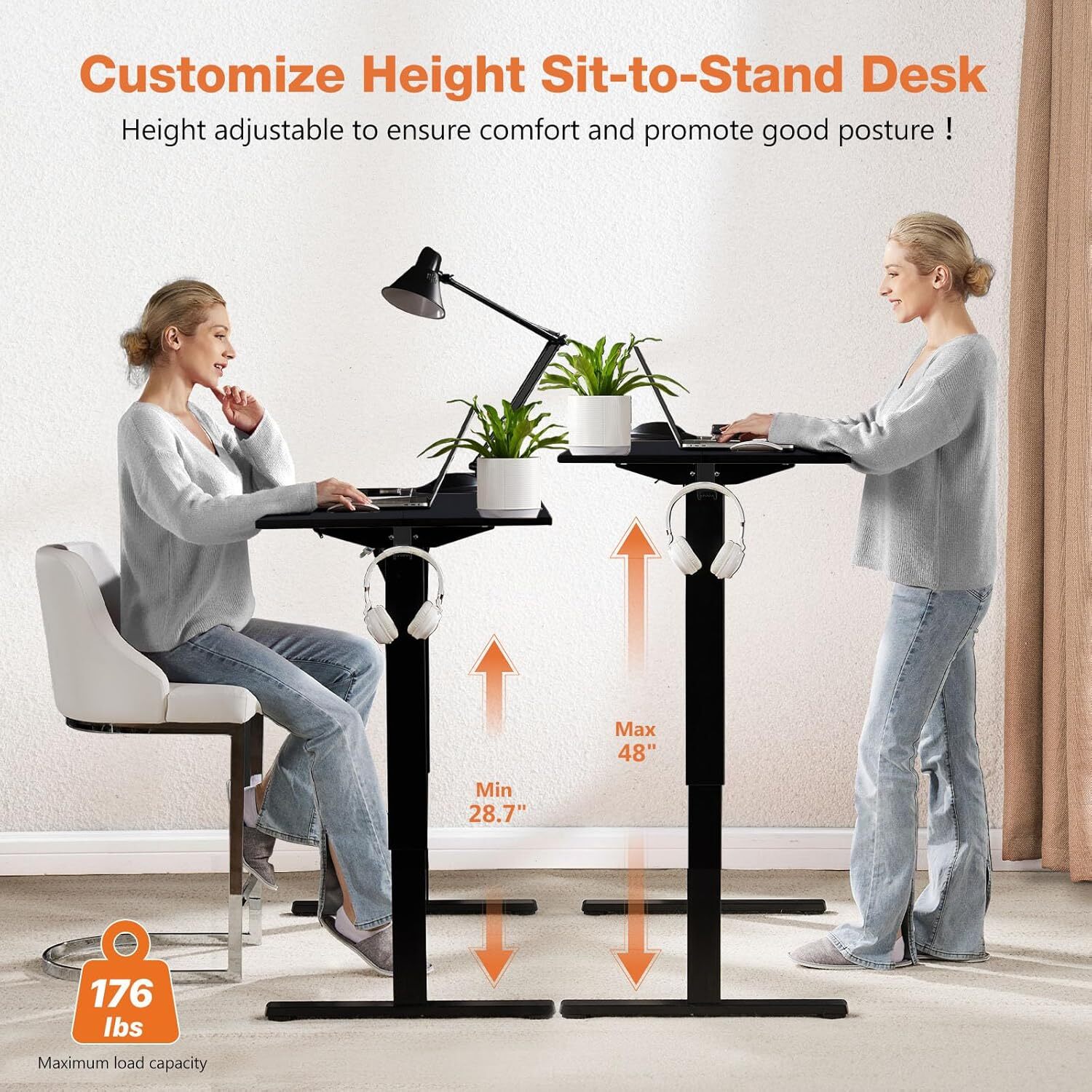 40-63 Inch Electric Standing Desk Home Office Height Adjustable Computer Table