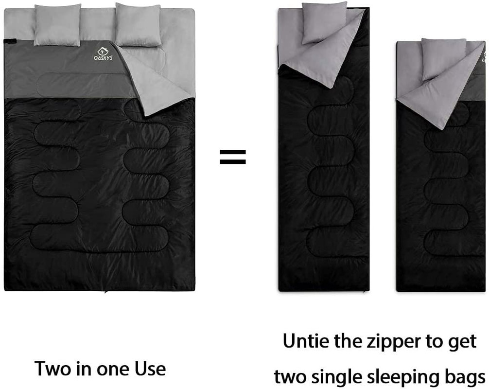 Double Sleeping Bag For Adults With 2 Pillows - Queen Size Xl Waterproof