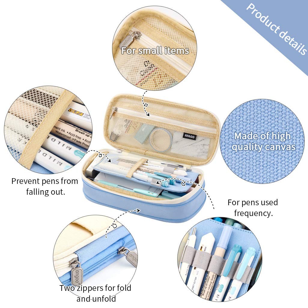 EASTHILL Big Capacity Pencil Pen Case Office College School Large, Light Blue