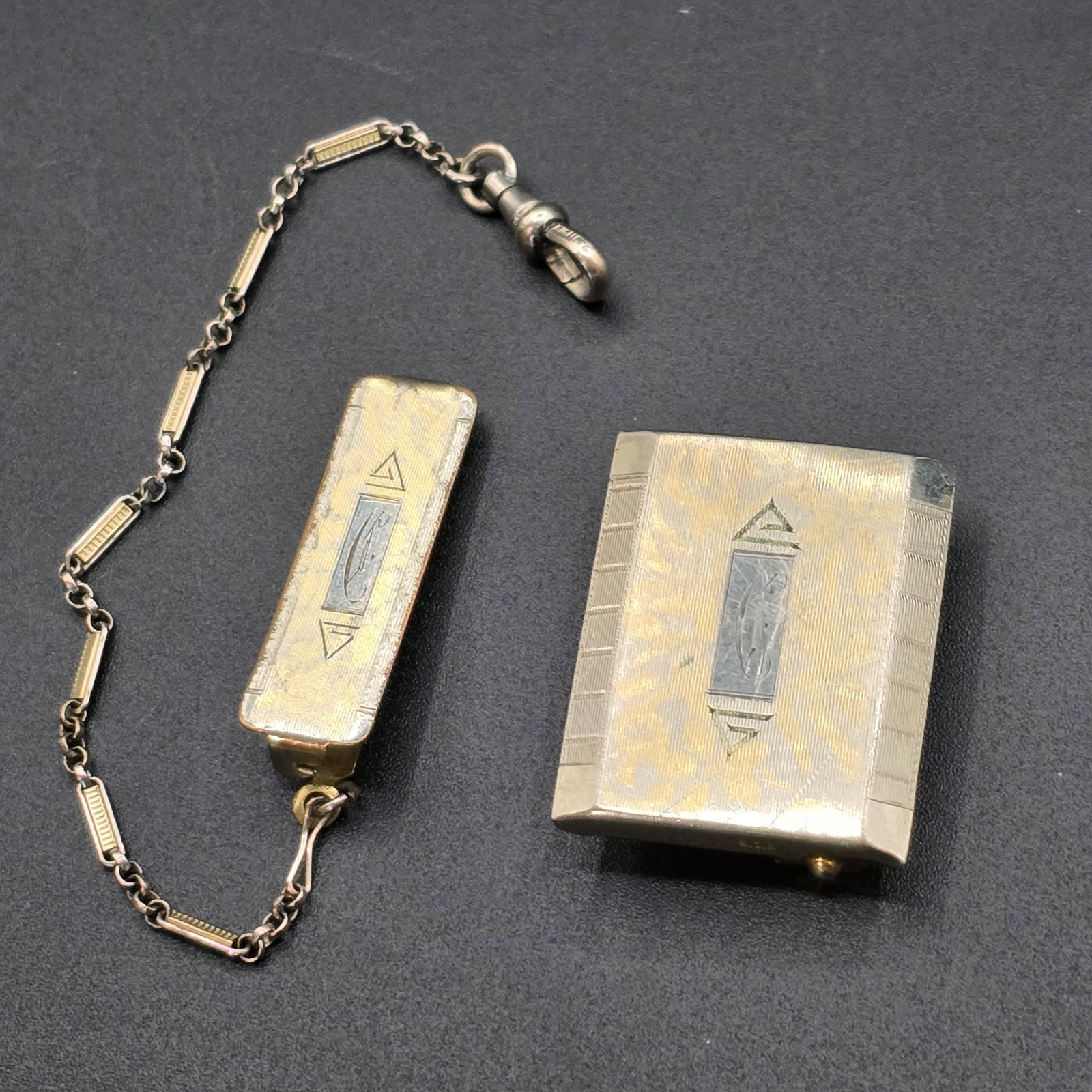 Peaky Blinders Watch Chain for Belt 8" & Belt Buckle White GF Art Deco SO Bigney