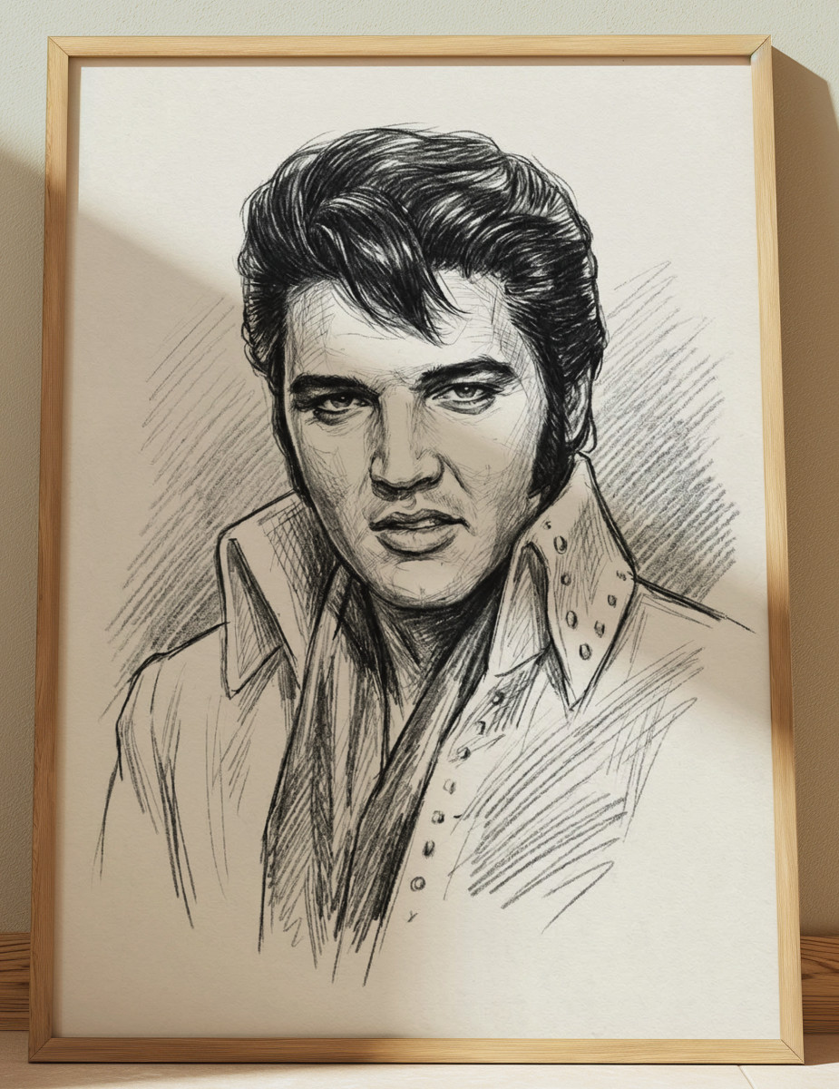 ELVIS PRESLEY DRAWING PRINT PORTRAIT SKETCH 8" x 10" ELVIS PRESLEY WALL ART