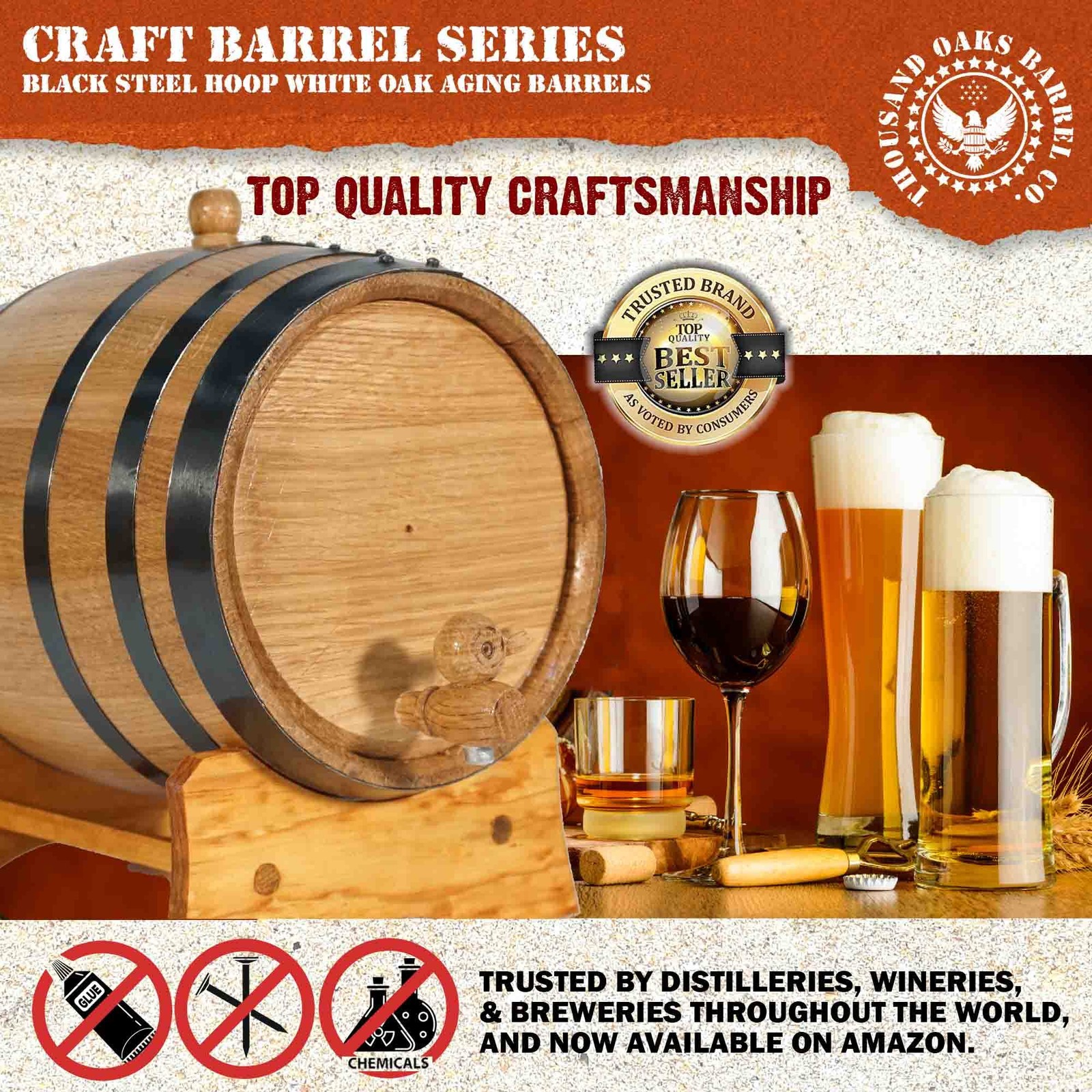 2 Liter Oak Aging Barrel with Wood Stand Bung & Spigot - Mini Whiskey Barrels f