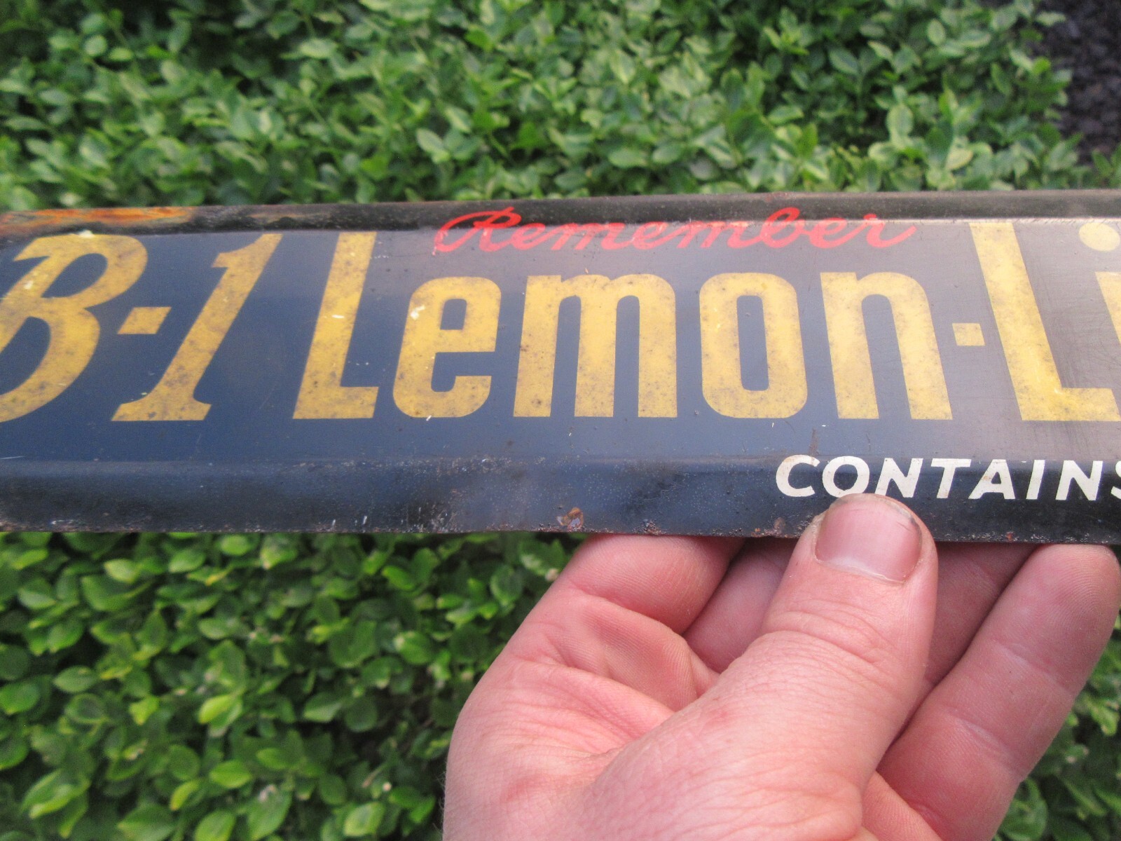 Vintage 1940's B-1 Lemon Lime Soda Tin Metal Door Push (16")
