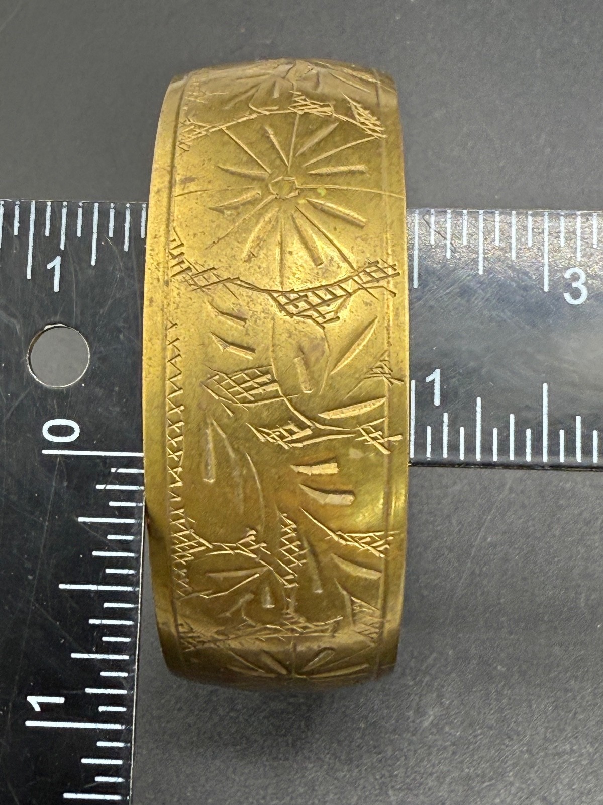 Vintage Engraved Brass Tone Bangle Bracelet 9”