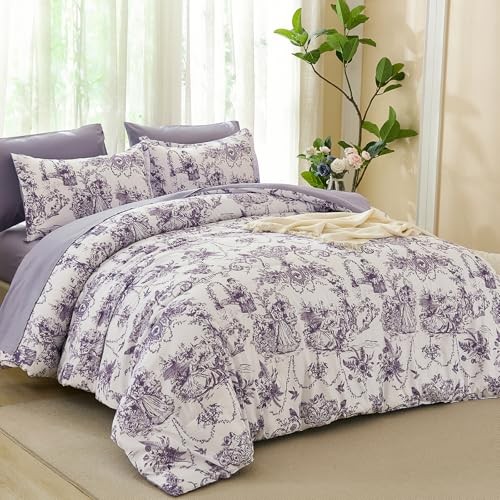 King Size Comforter Set 7 Pieces, Botanical Floral Bed King (90"x 104") Purple