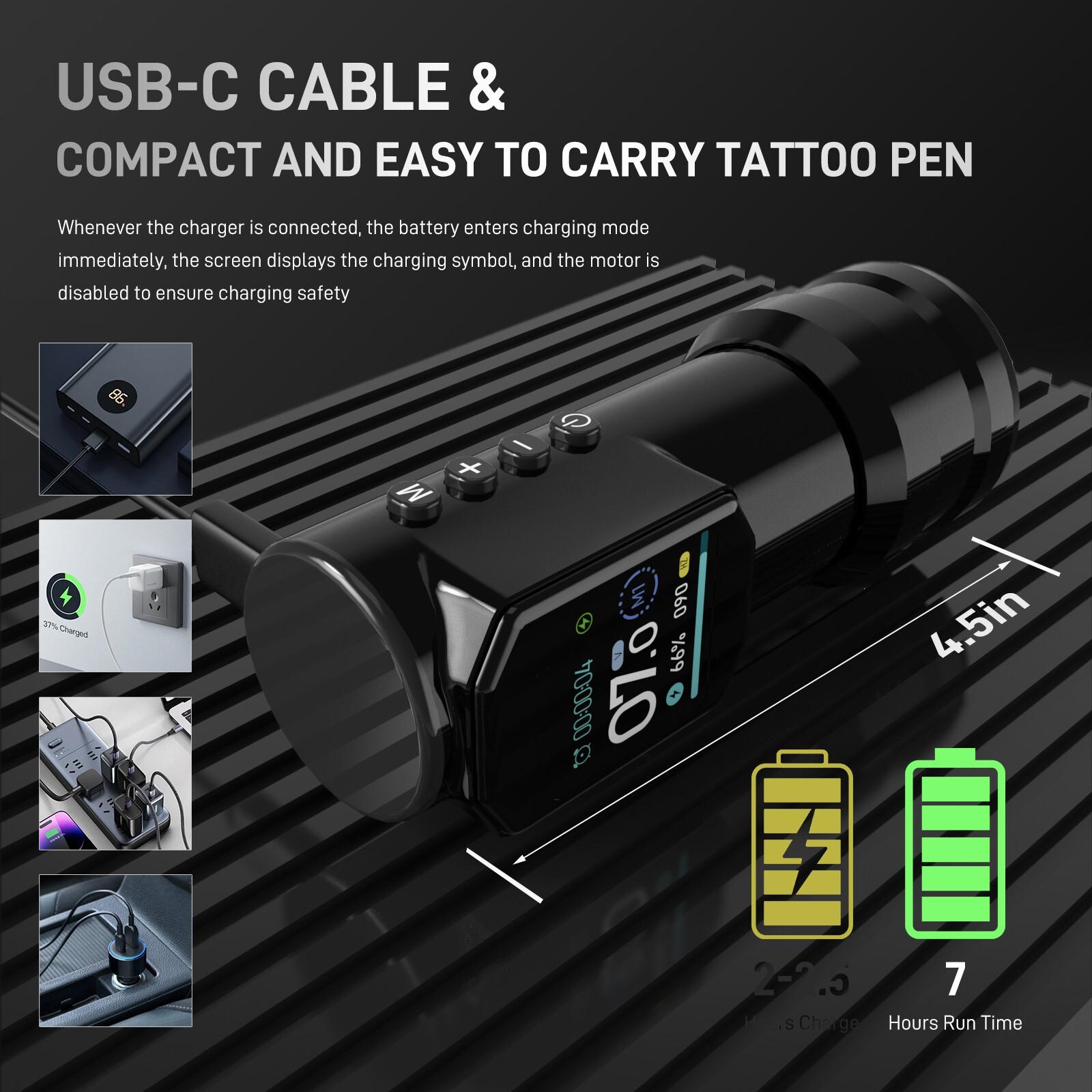 Wireless Tattoo Pen Machine Kit Complete LED Screen with Ink Needles for Artists