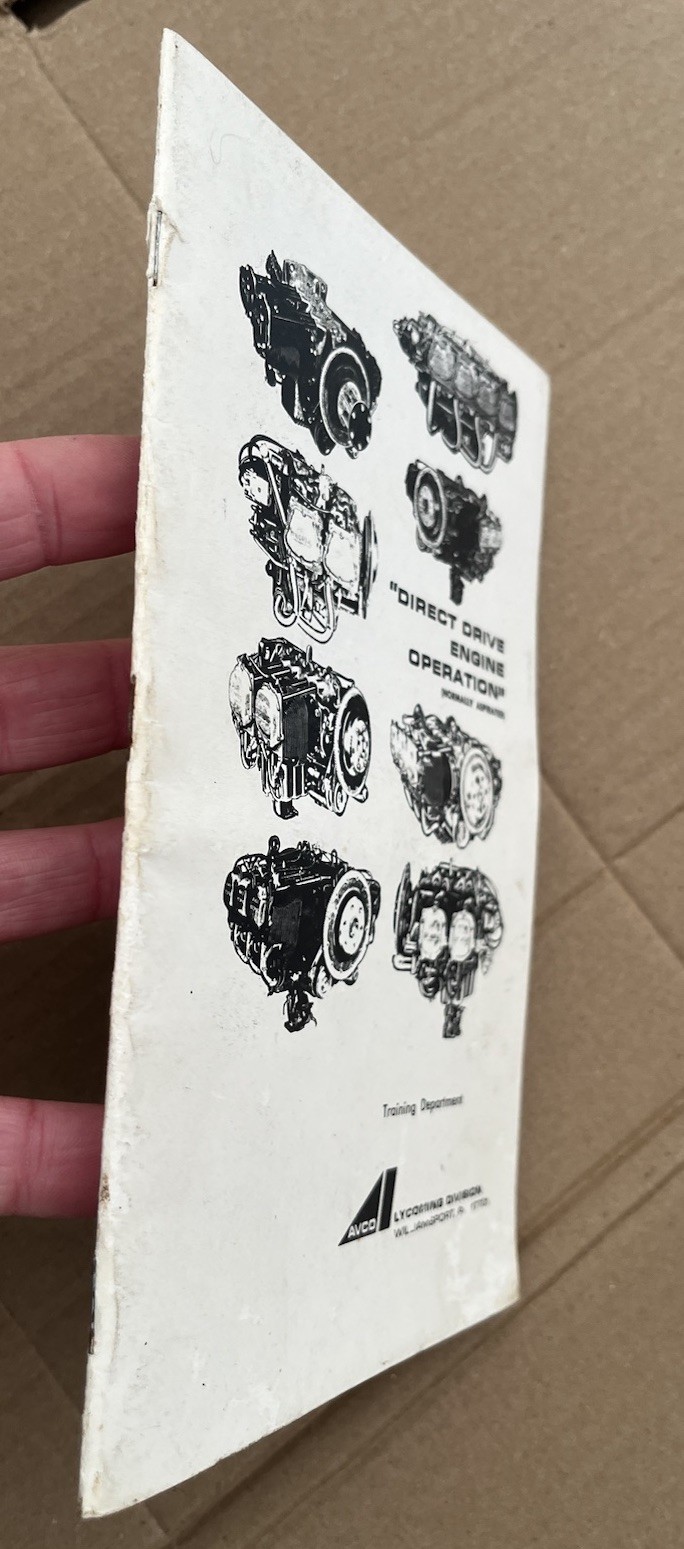 Vintage AVCO LYCOMING "DIRECT DRIVE ENGINE OPERATION" INFORMATION Manual Booklet