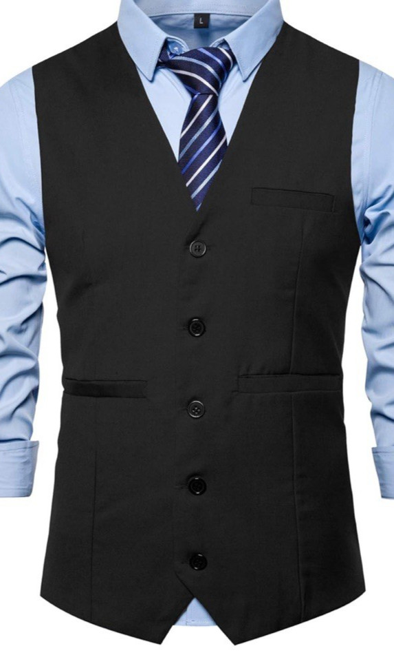 Men's Aoyog Formal Business Suit Vest 5 Buttons Size 4XL Black *NEW*