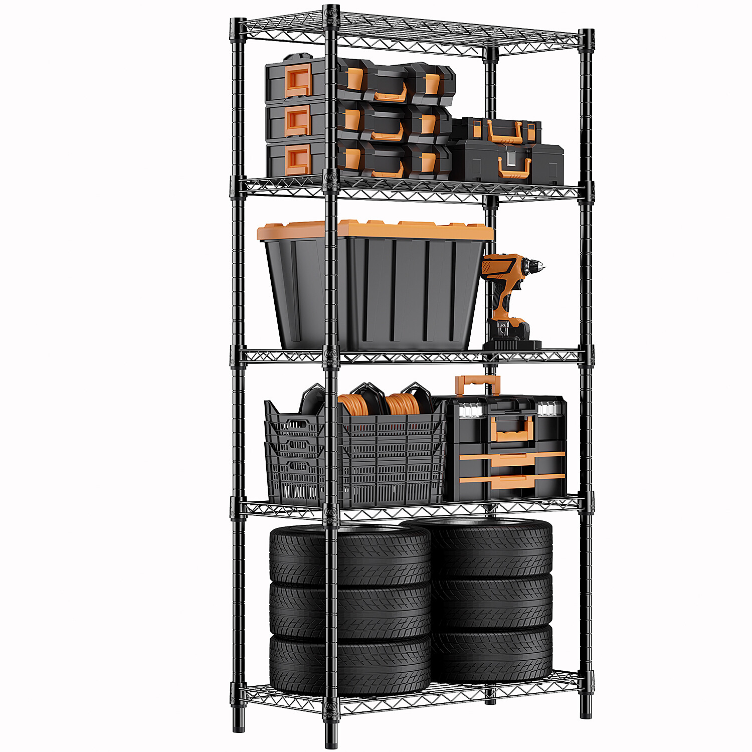 5 Shelves Adjustable Heavy Duty Storage Shelving Steel Organizer Wire Rack Black