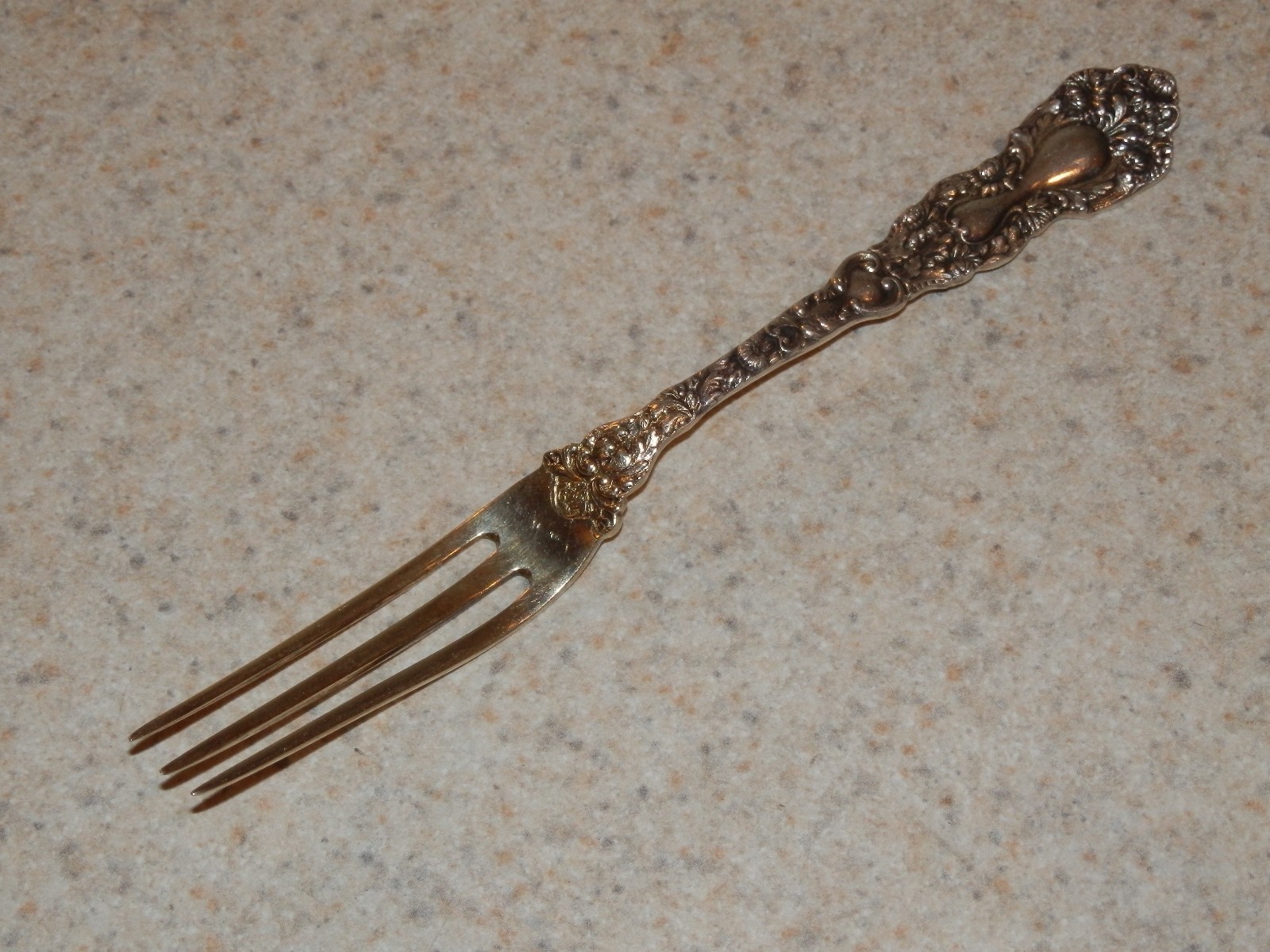 GORHAM STERLING FLATWARE CHRYSANTHEMUM PATTERN BERRY FORK GOLD WASH 4 5/8"