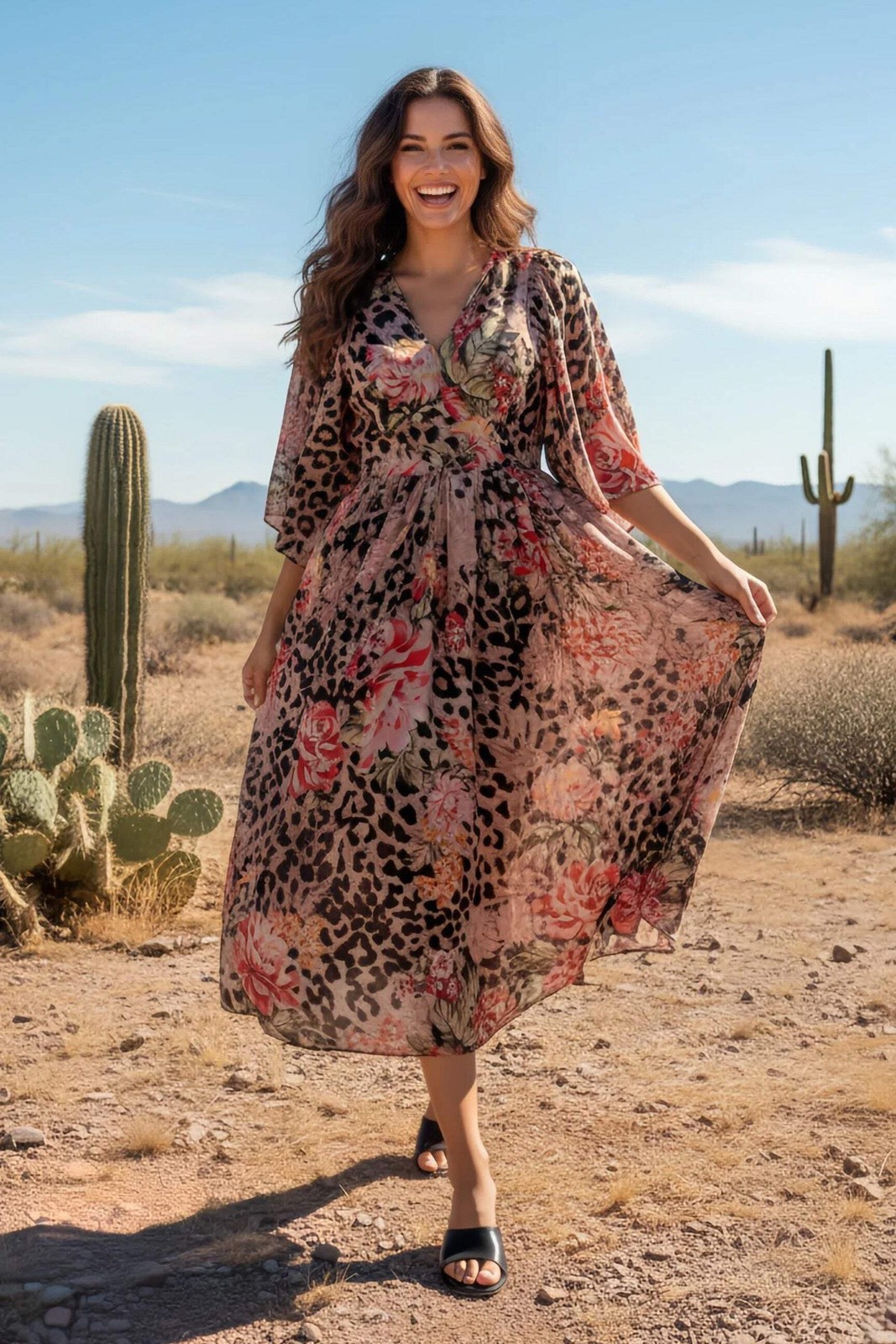 Johnny Was Love Melissa Floral Animal Print Midi Dress L39522