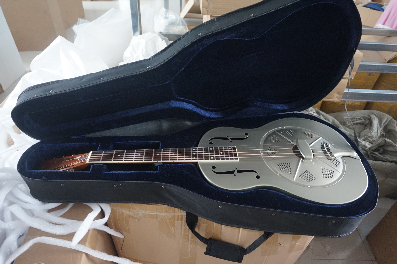 Aiersi Vintage Brass Body Duolian F Sound Holes Single Cone Resonator Guitar