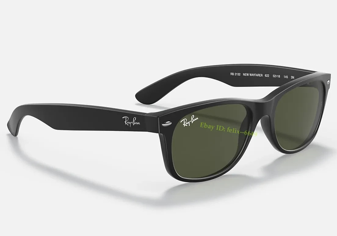 Ray-Ban RB2132 622 Matte Black Wayfarer Sunglasses G-15 Green Lens Unisex 55mm