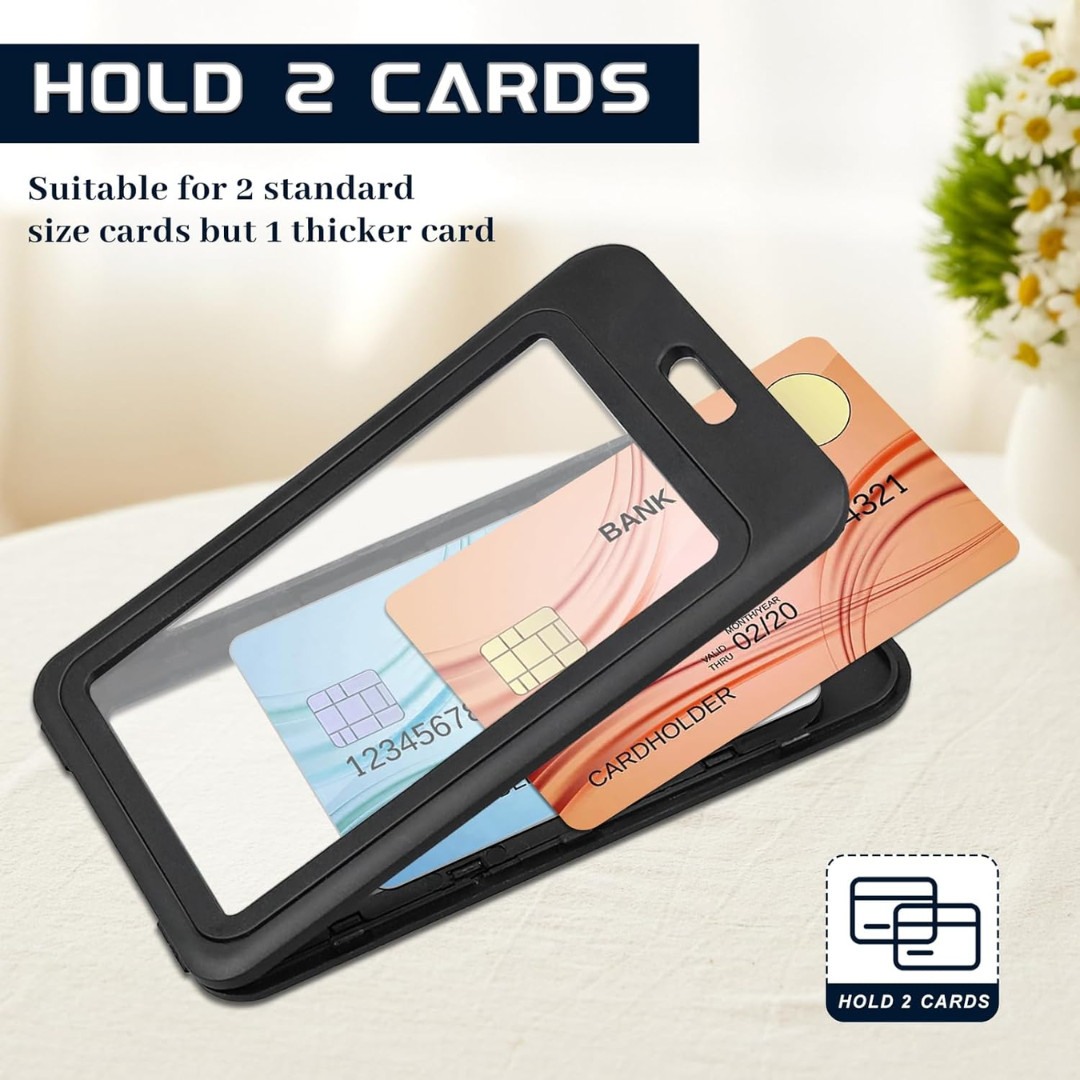 ID Badge Holder with Double-Sided Windows Hard Plastic Vertical ID Card Holder