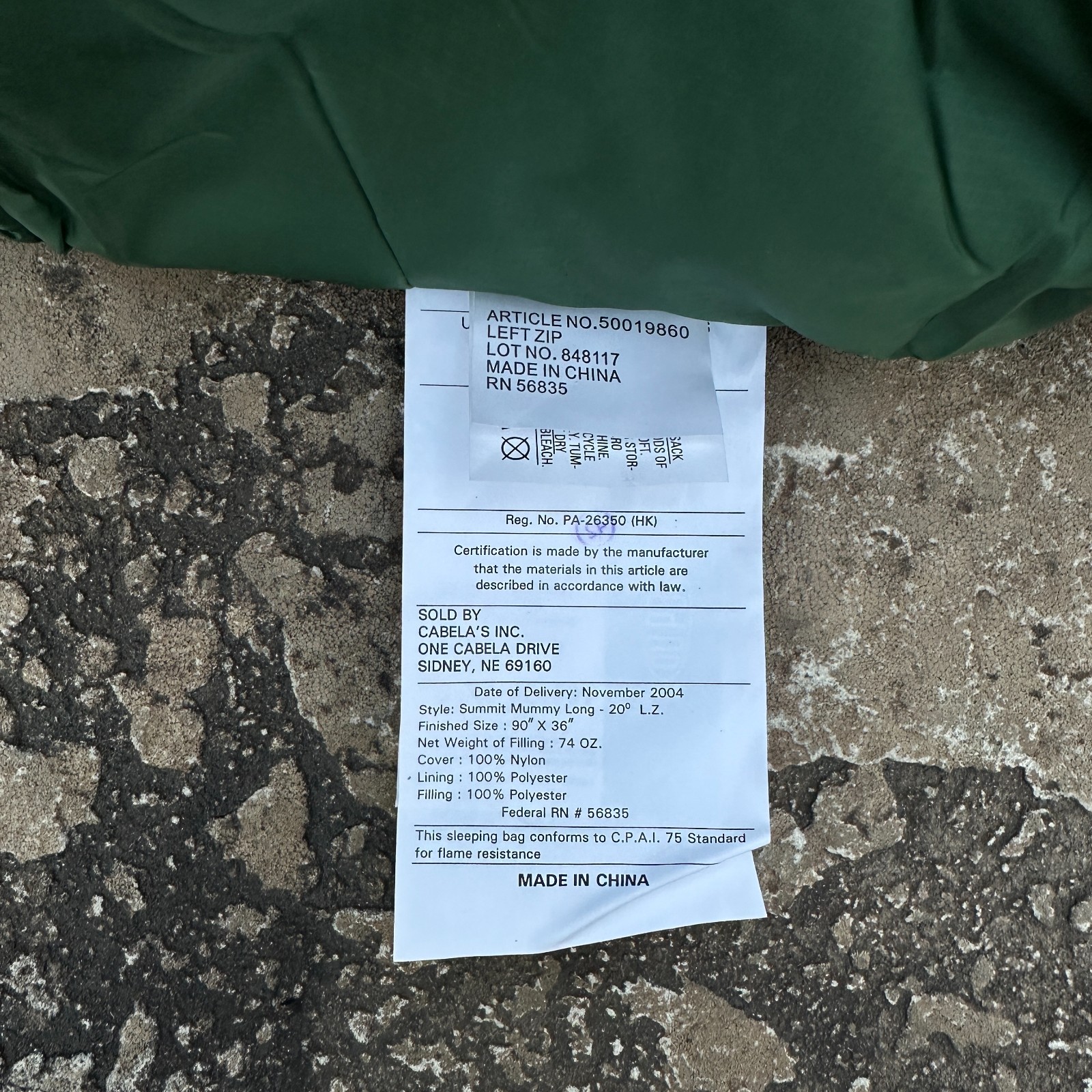 NWT Cabela's Summit Mummy Green Sleeping Bag 36"x90" w/ Bivy Cover