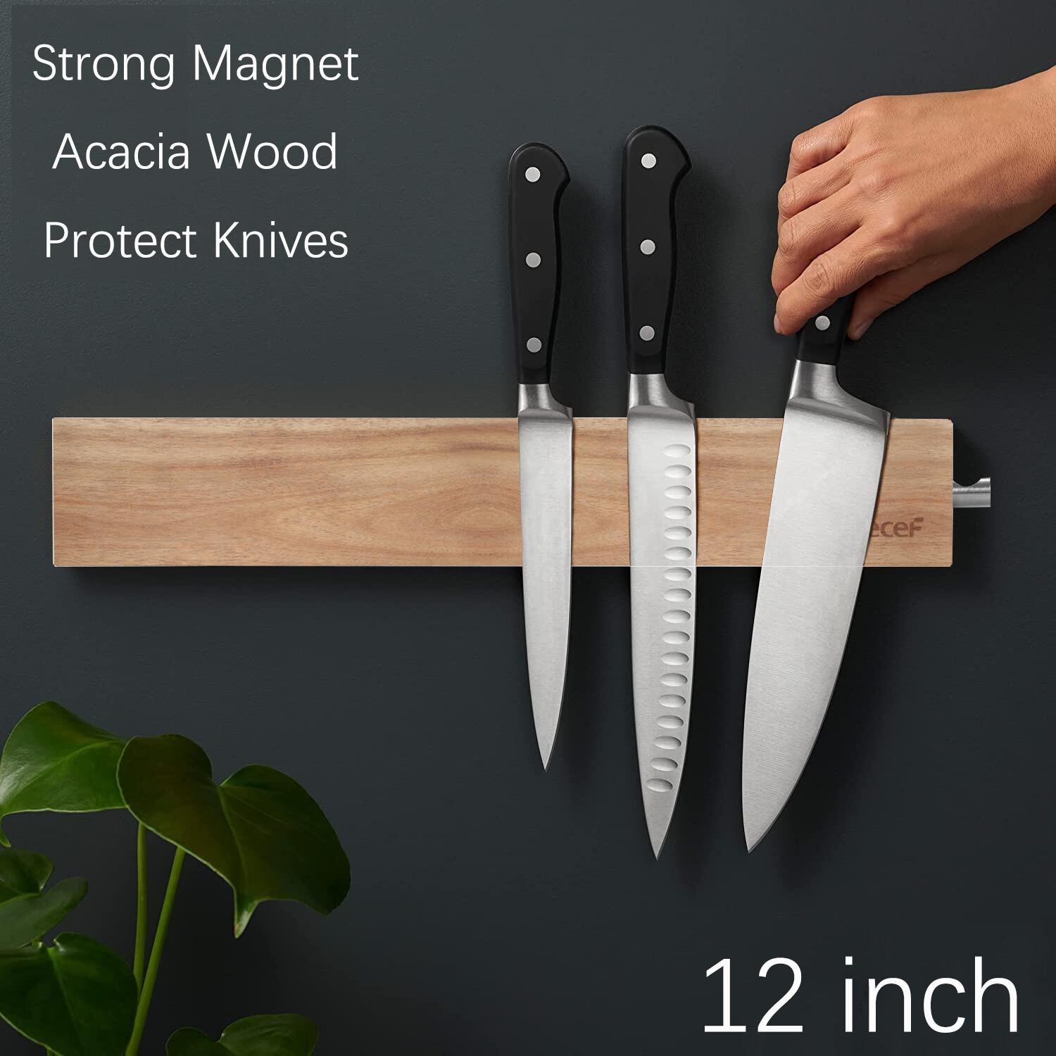 Magnetic Knife Holder Strip Wood Block Wooden Stand Acacia Kitchen Organizer