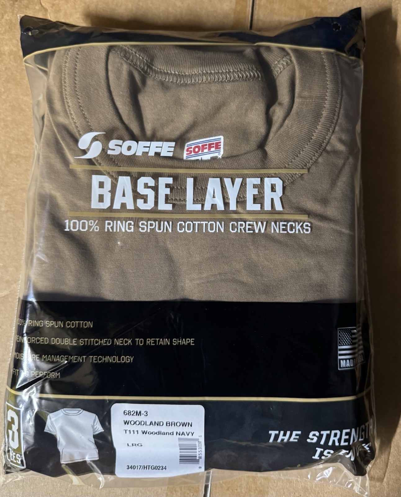 Soffe Military Short Sleeve T-Shirt 100% Cotton 3-Pack (Large) - Woodland Brown