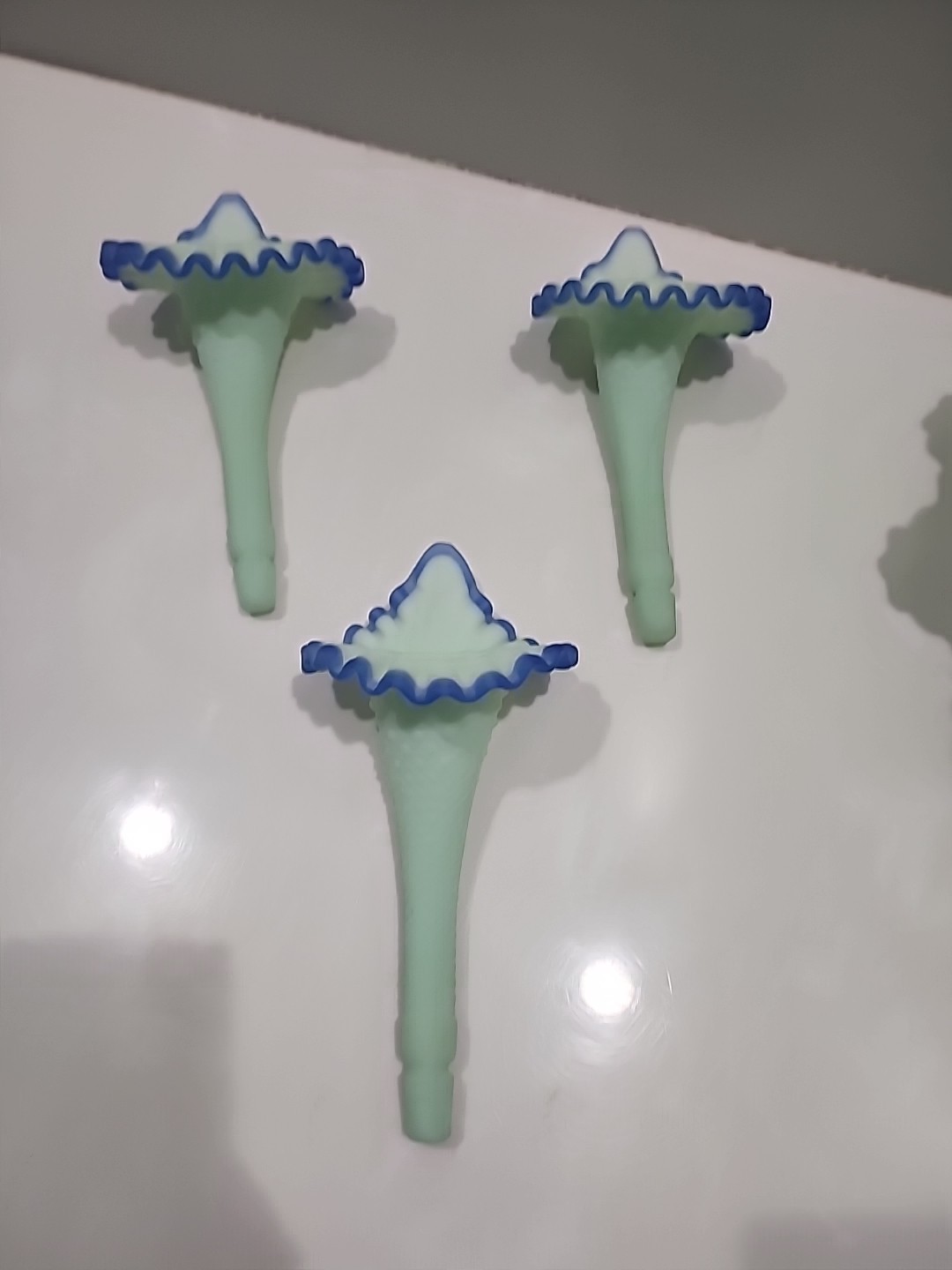 Fenton Cobalt Crest Satin Green Epergne ~ Harder To Find ~ EXQUISITE!!!