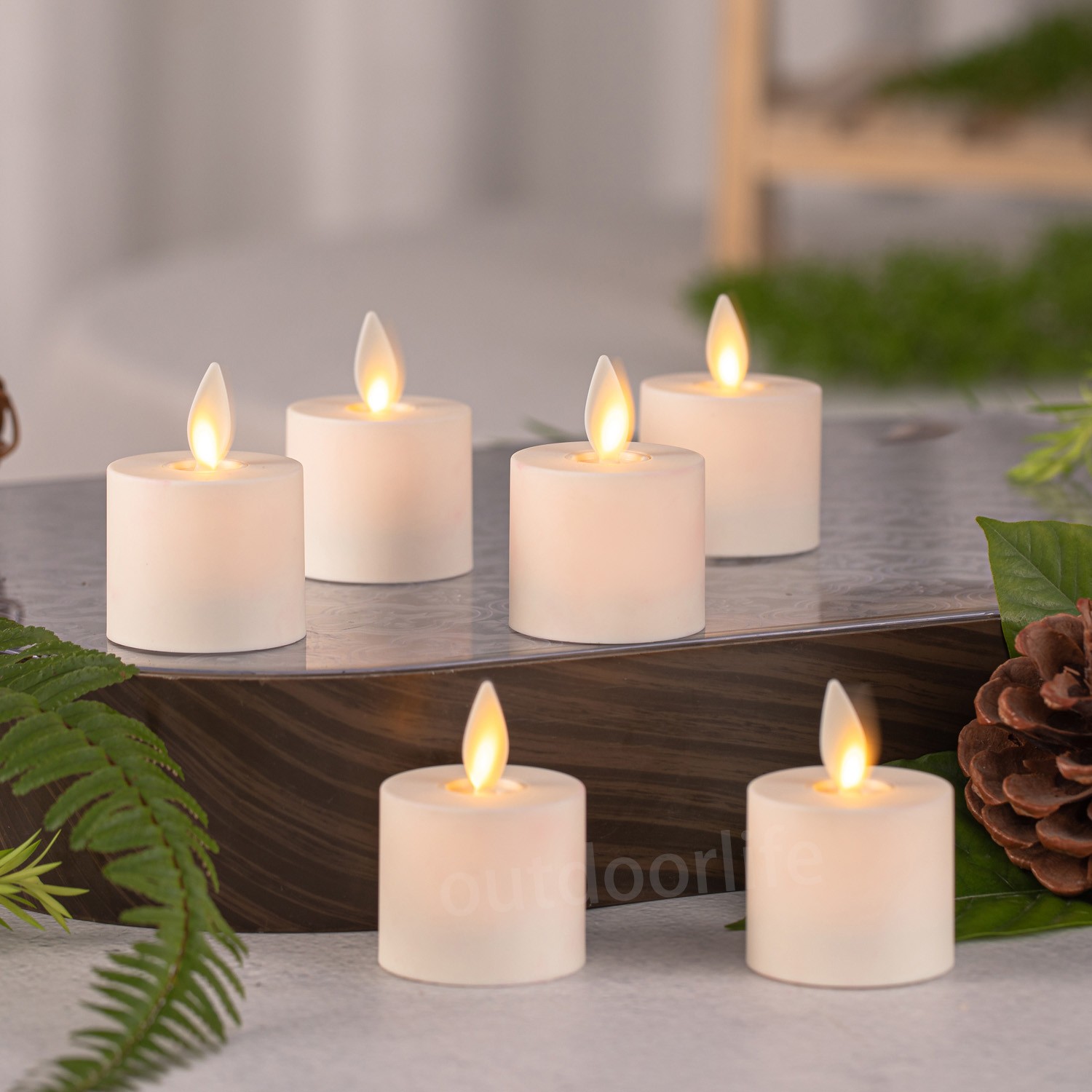 Set of 6 Luminara Flameless Moving Flame Tea Lights w/Remote & Timer 1.4" X 2"