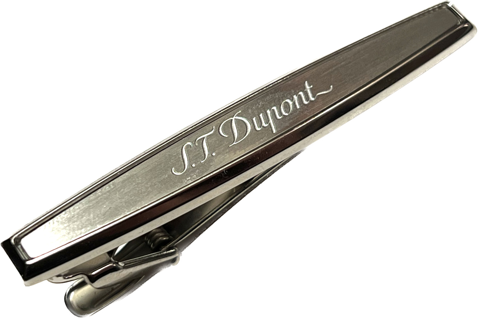 S.T. Dupont Brushed Palladium Tie Bar / Clip Engraved Logo 005709 New In Box