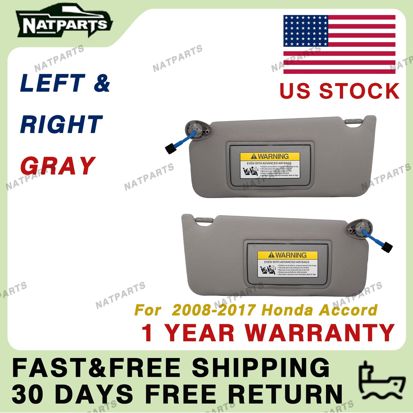Pair Gray  Sun Visor W/ Light Fits for 08-17Honda Accord 83280-TA5-A51ZA