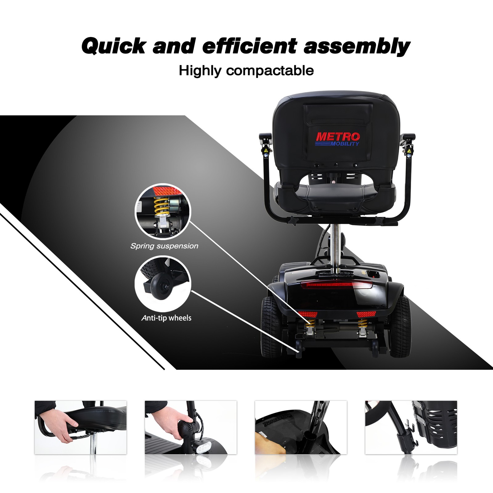 METRO 4 Wheel Travel Mobility Scooter with 300W Motor for Adult-300lbs, Black