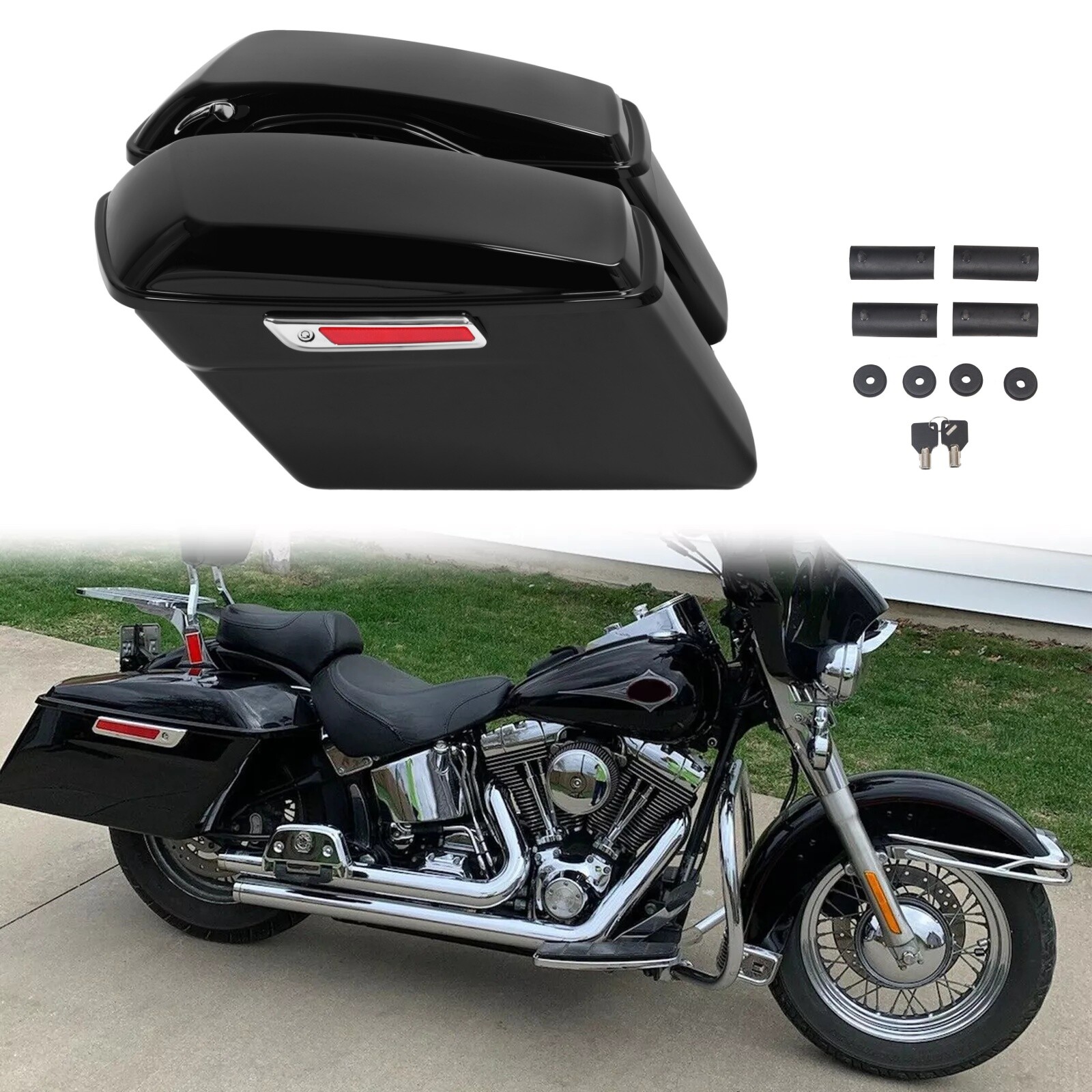 Vivid Black Hard Saddlebags Bags Fit For Harley Street Glide Road King 1994-2013