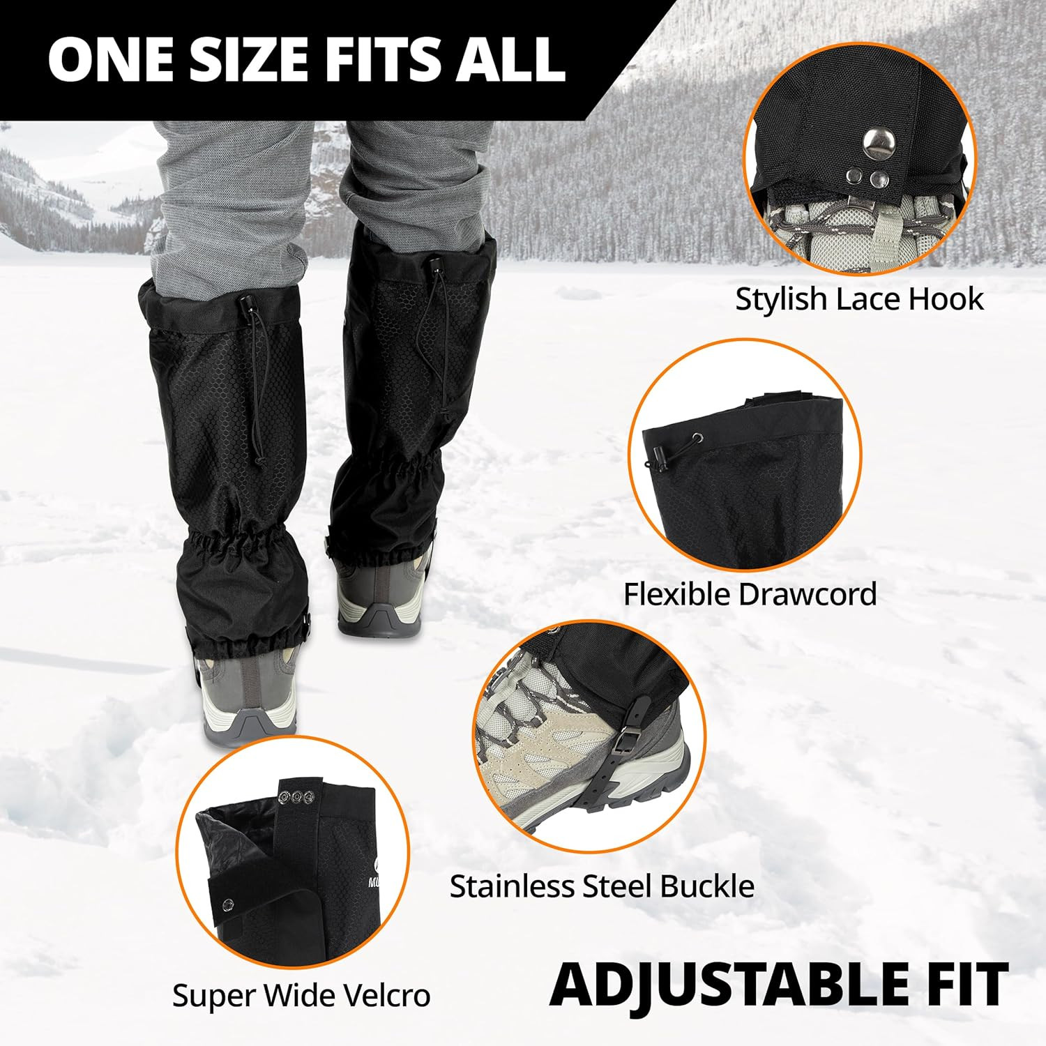 Waterproof Leg Gaiters - Lightweight Adjustable Boot Gaiters for Hiking, Hunting