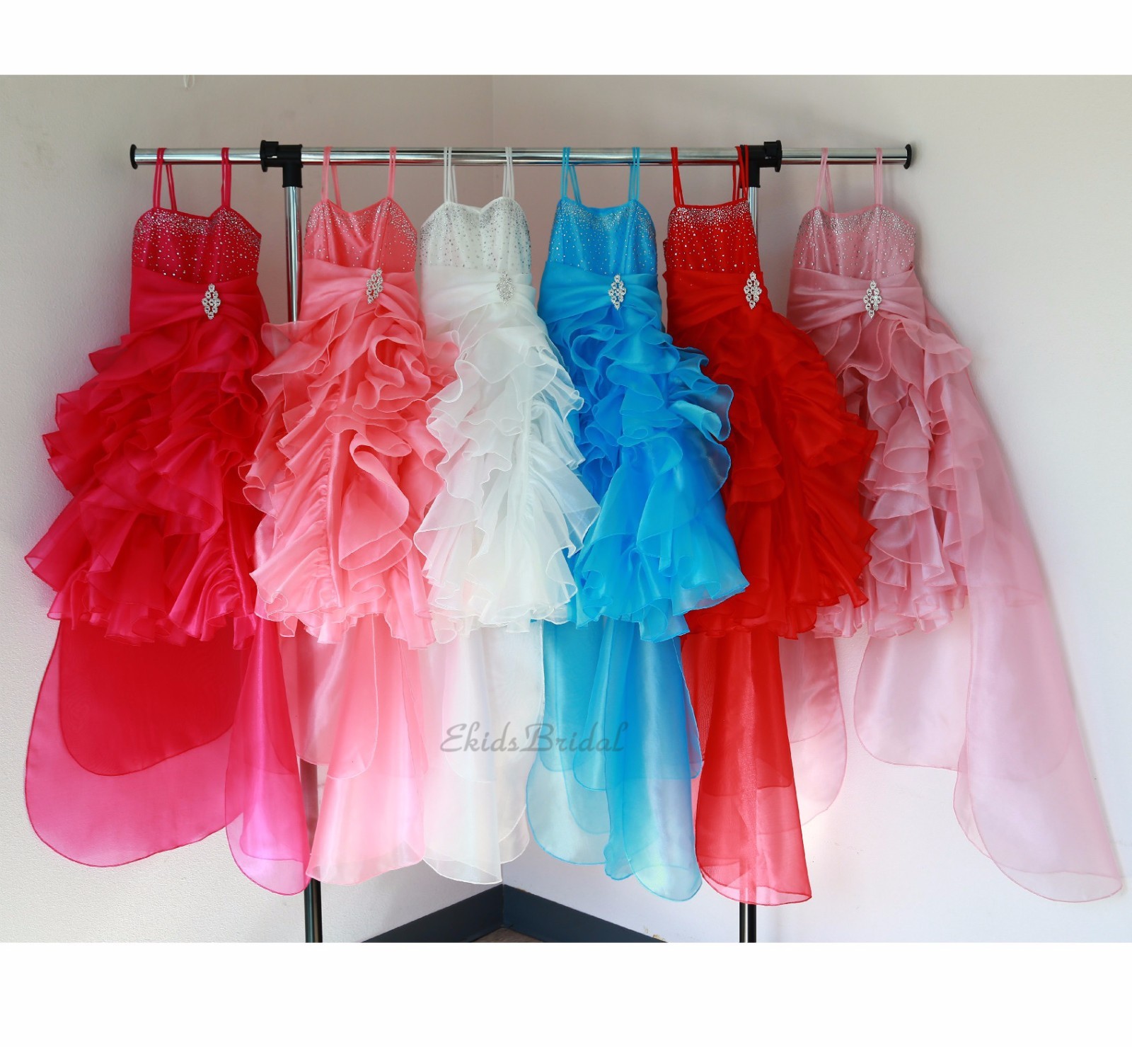 Rhinestone Organza Pleated Ruffled Flower girl dress Junior Formal Pageant 164s1