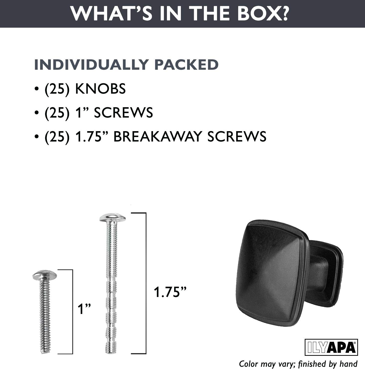 Black Square Kitchen Cabinet Knobs - 25 Pack of Drawer Handles Hardware