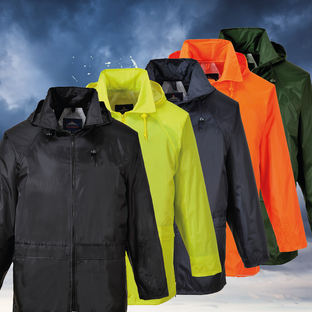 Portwest US440 Mens Waterproof Rain Jacket Lightweight Coat Pack Away Hood