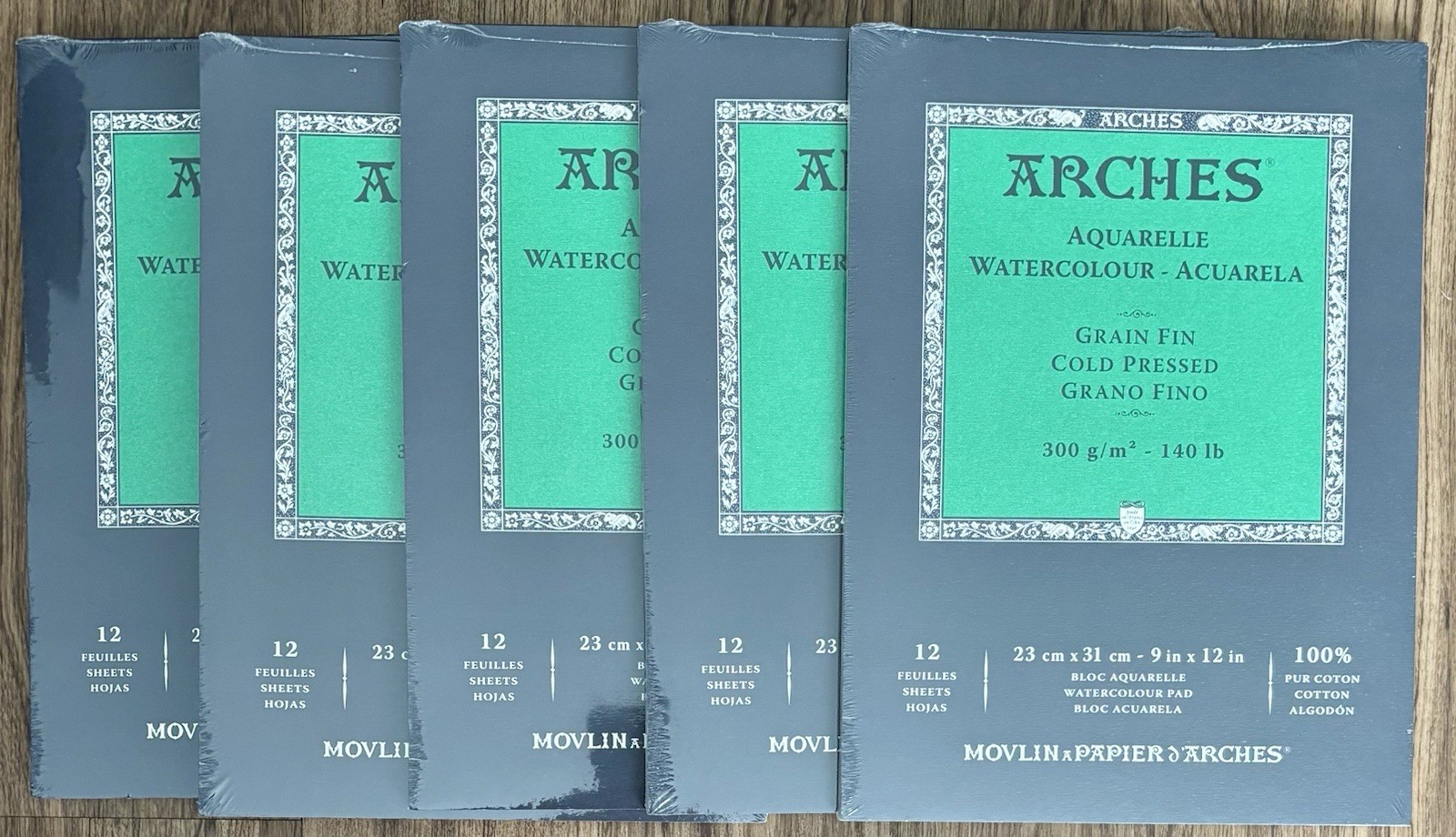 Arches 9x12 Watercolour 5pk Paper Pads NEW Paint Sketch 60 Sheets Ink Gouache