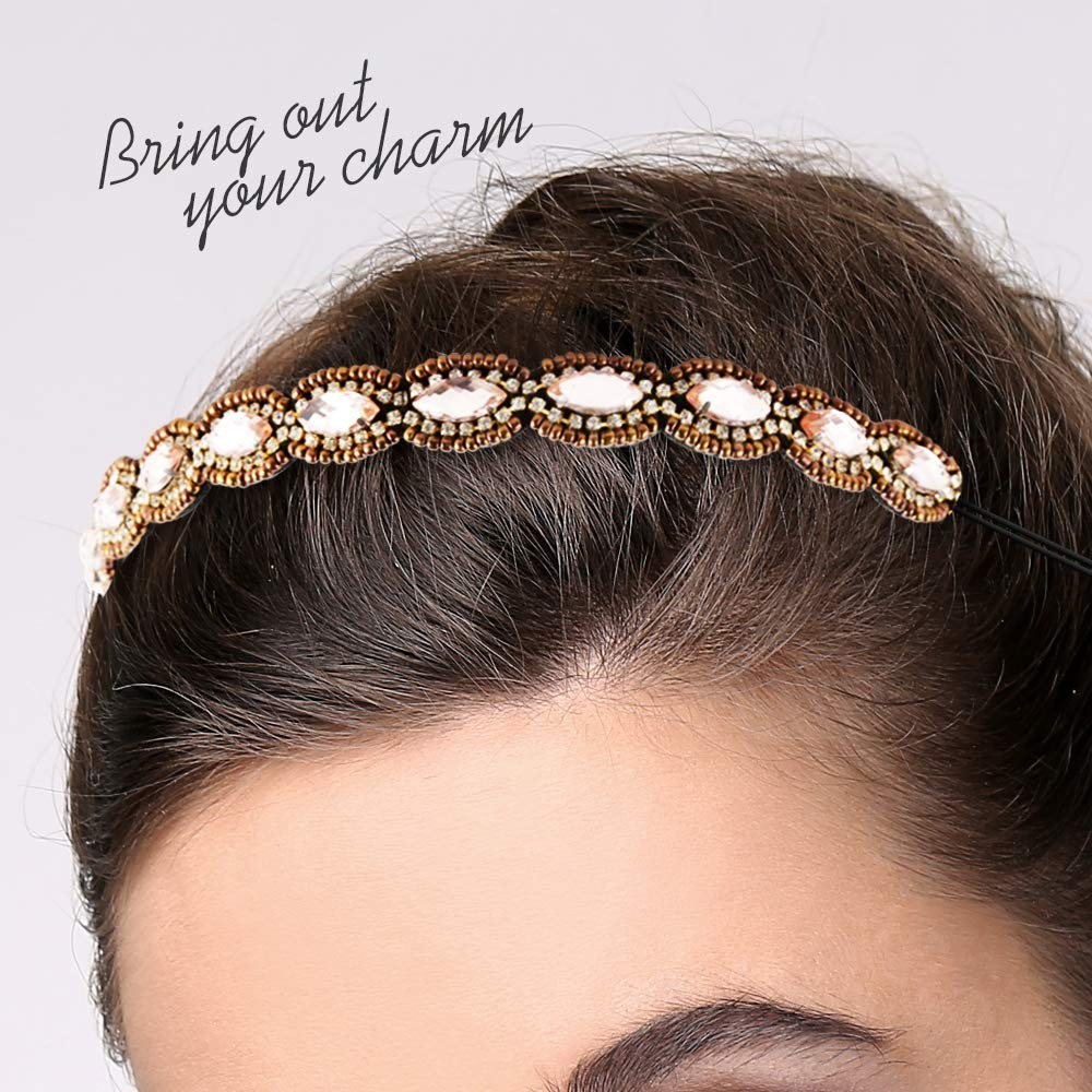 5pcs Hairbands for Women, 5 Rhinestone Beaded Headbands, Head Bands for Women...
