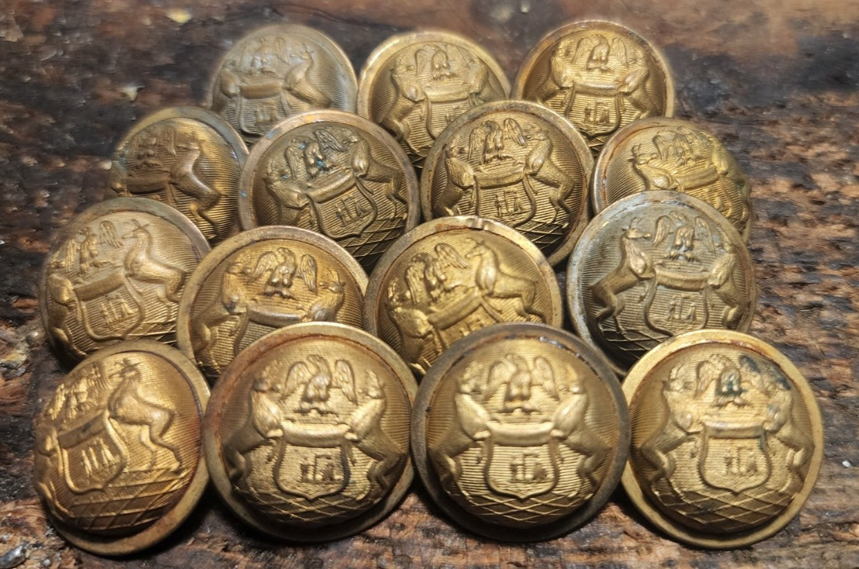 UNION MICHIGAN CIVIL WAR INTO INDIAN WAR OFFICERS COAT BUTTONS ~ Set of 15