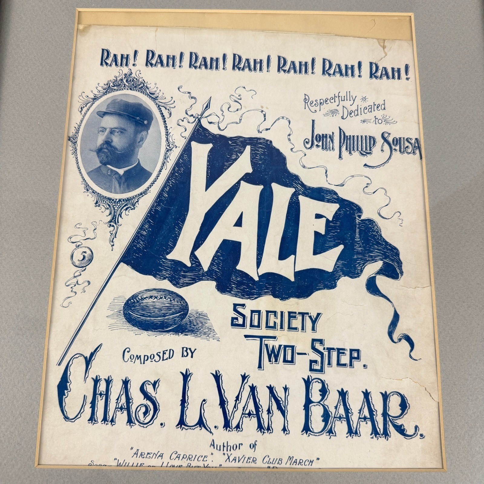 Antique Yale Society Two Step Framed Sheet Music c1900s Decor Music Room Office