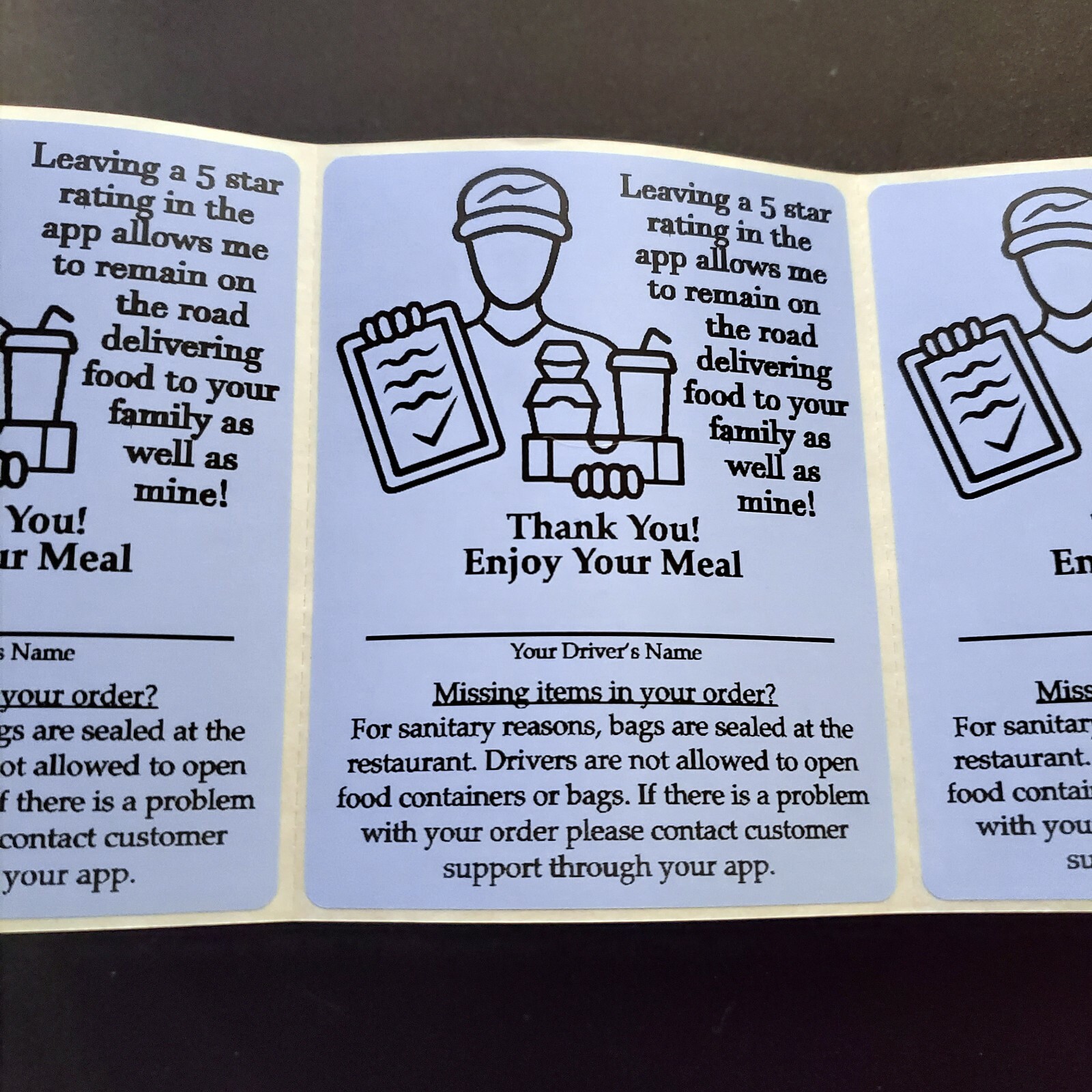 100 Food Delivery Labels Bag Seal 4" x 3" DoorDash Grubhub UberEats Sticker