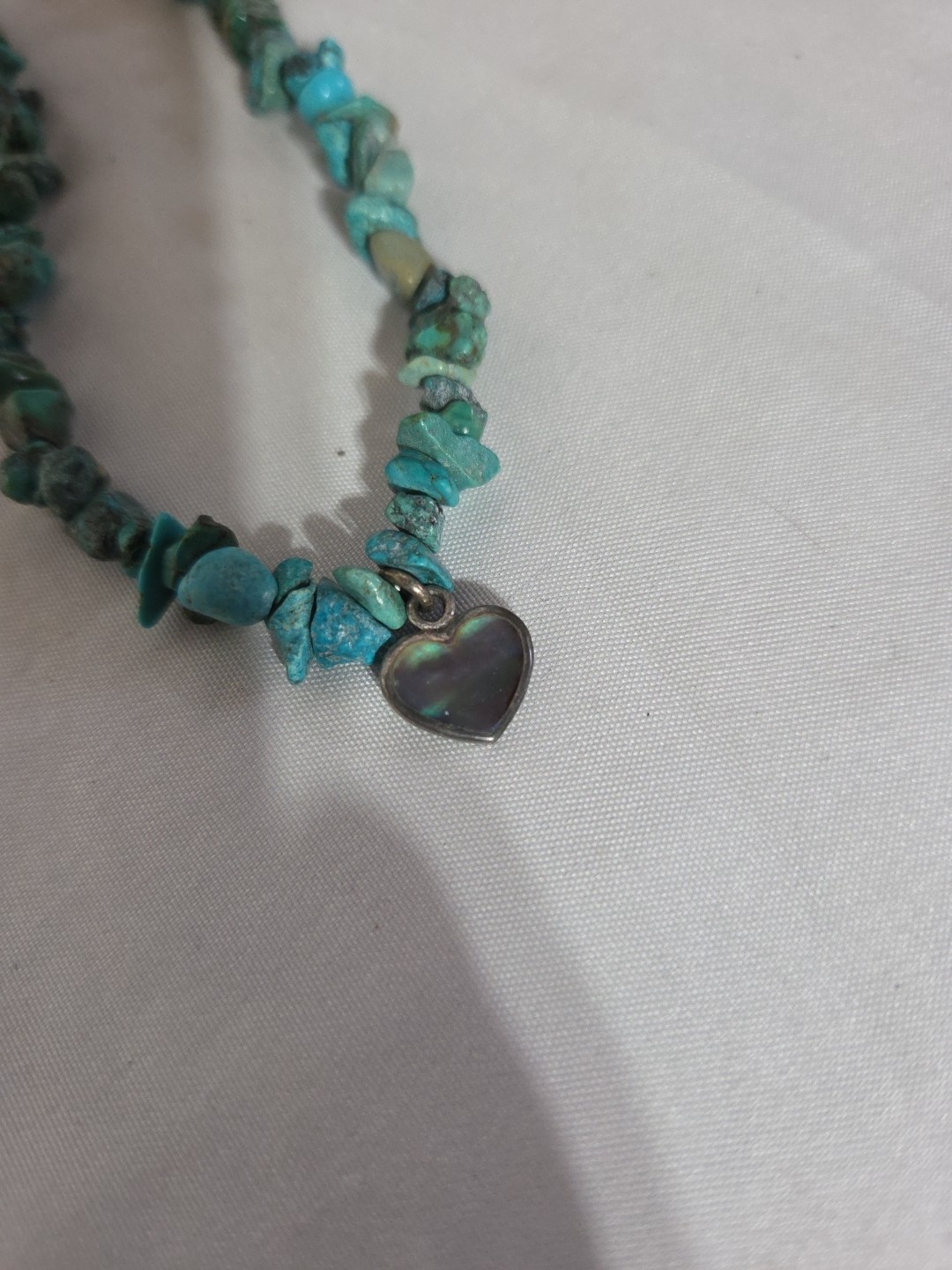 Vintage Navajo, Sterling Silver & Turquoise Necklace w/Abalone Pendant (203)